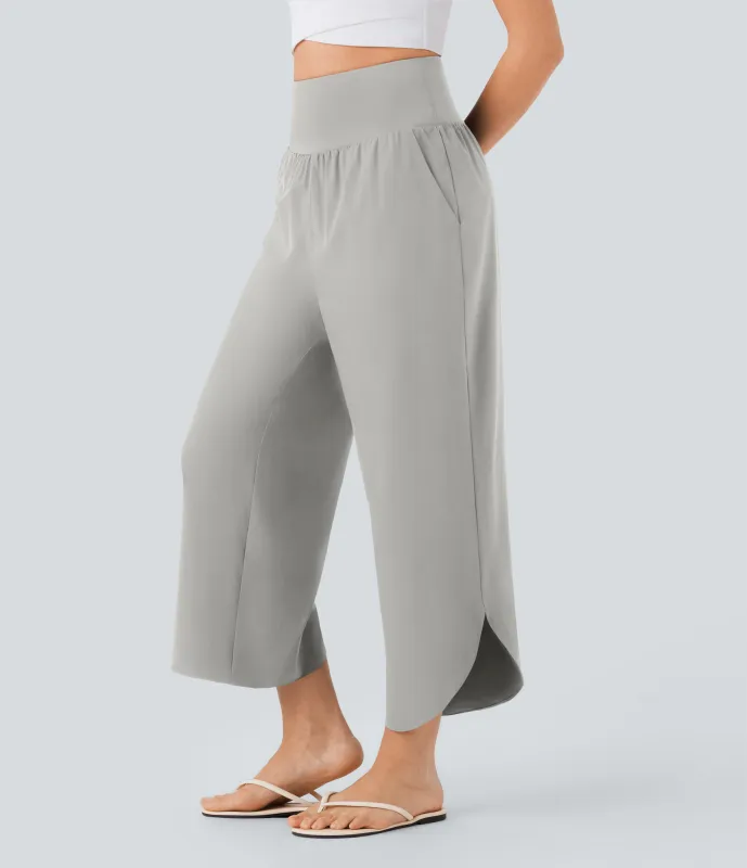 Halara Pantalón SoCinched resort secado rápido dobladillo dividido bolsillo lateral control abdomen tiro alto - Dust Gray - M(regular) sold by Halara