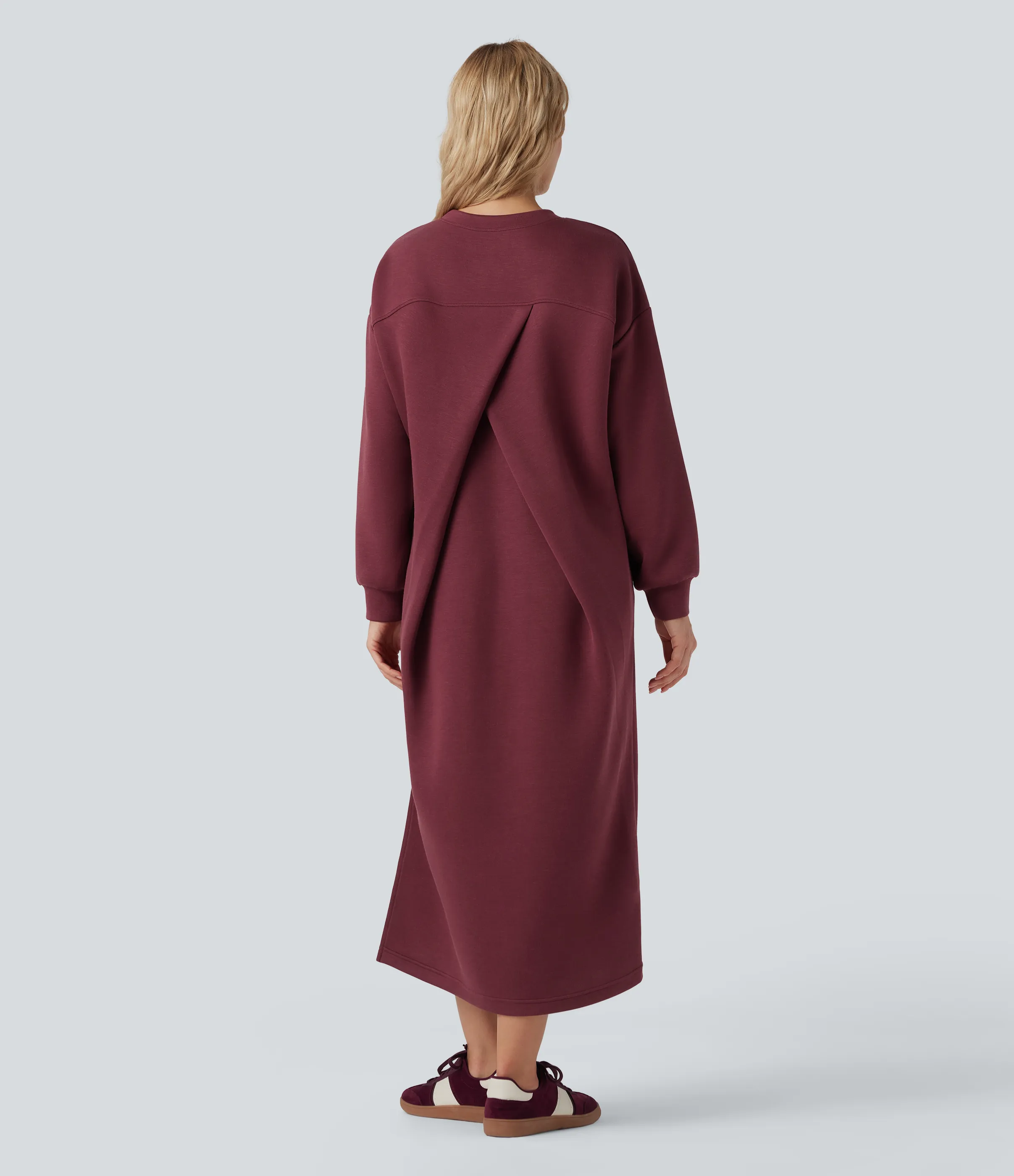 Halara Vestido estilo sudadera larga maxi casual de manga larga con cuello redondo y bolsillos - Oxblood Red - M sold by Halara product image thumbnail 3