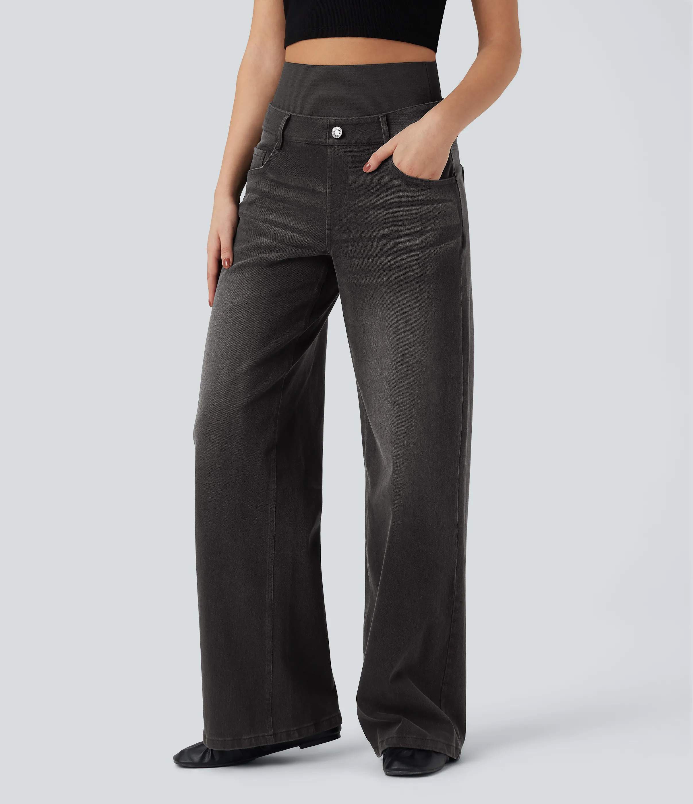 Halara Jeans casuales anchos Halara Flex™ lavados de tiro alto con control de abdomen con bolsillos - Phantom Denim - XS(regular) sold by Halara product image thumbnail 4