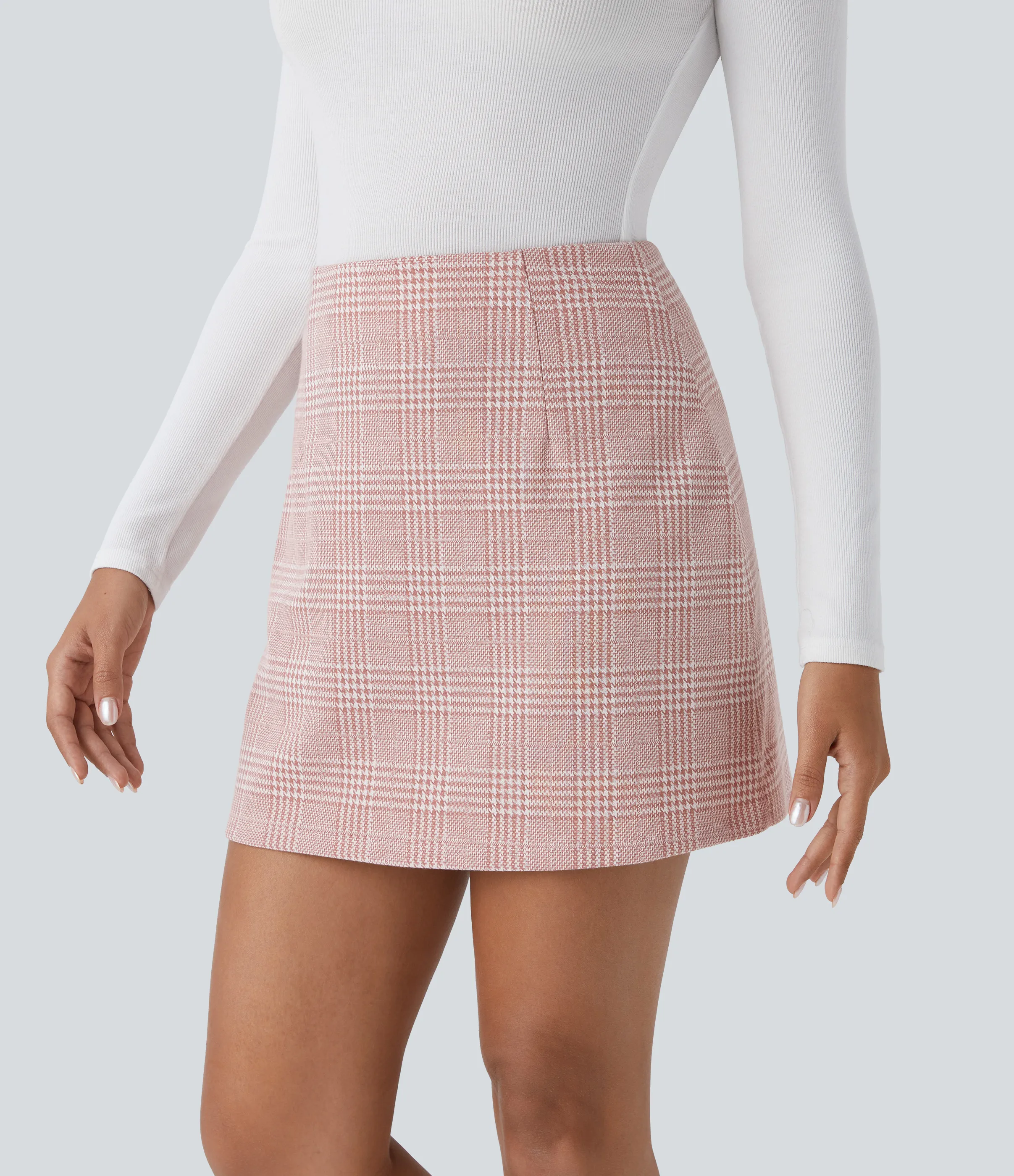 Halara Minifalda oficina cuadros pata gallo 2 en 1 tiro alto - Bean Paste Houndstooth Plaid - XL(regular) sold by Halara product image thumbnail 4