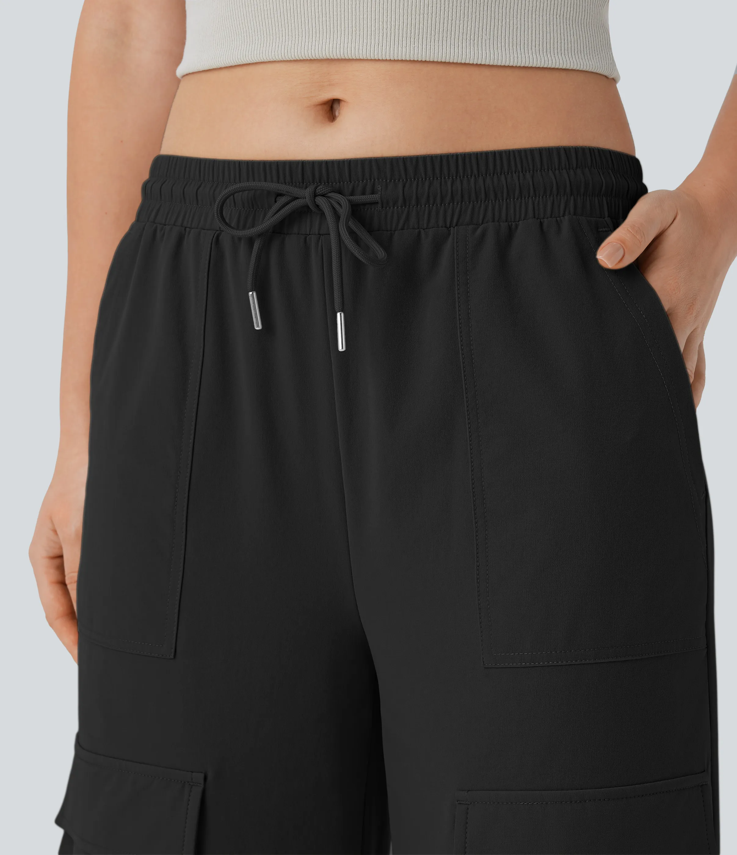 Halara Pantalón cargo tiro medio cordón múltiple bolsillo pierna ancha - Black - XL(regular) sold by Halara product image thumbnail 5