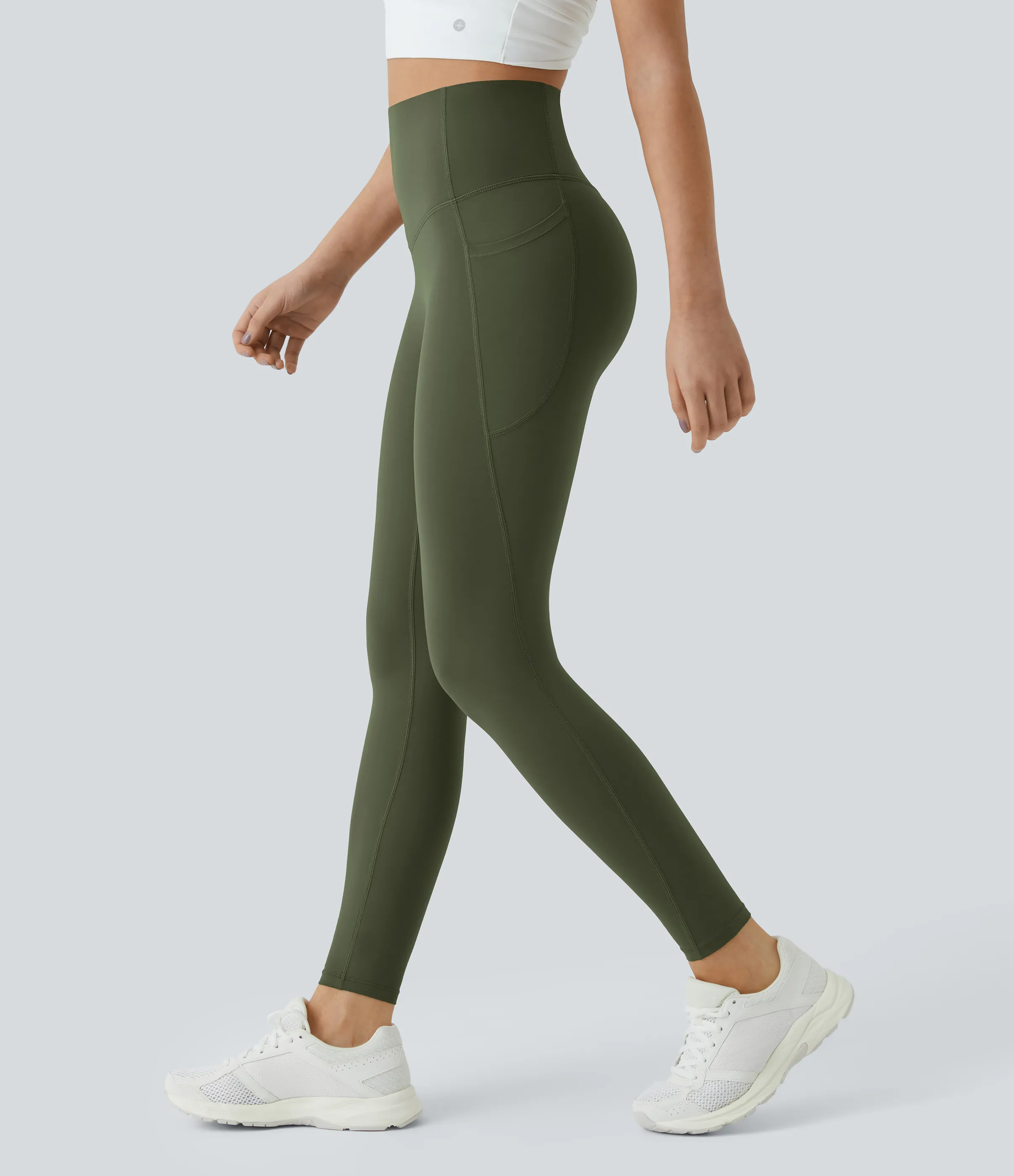 Halara Leggings SoCinched UltraSculpt entrenamiento control abdomen bolsillo lateral tiro alto - Deep Woodland Green - L(full_length) sold by Halara
