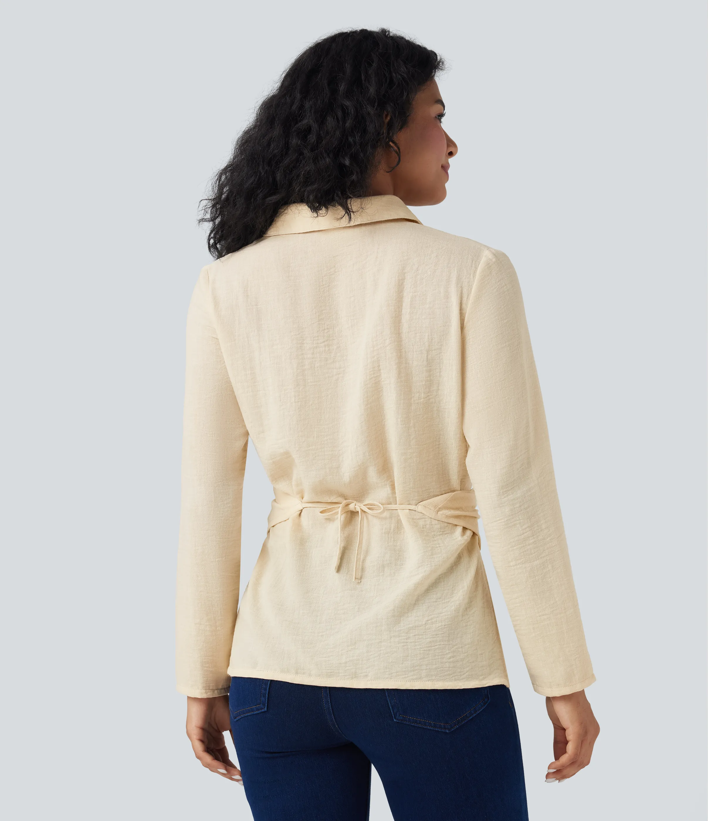 Halara Camisa de oficina cruzada de manga larga con lazo en la espalda - White Swan - XS sold by Halara product image thumbnail 3