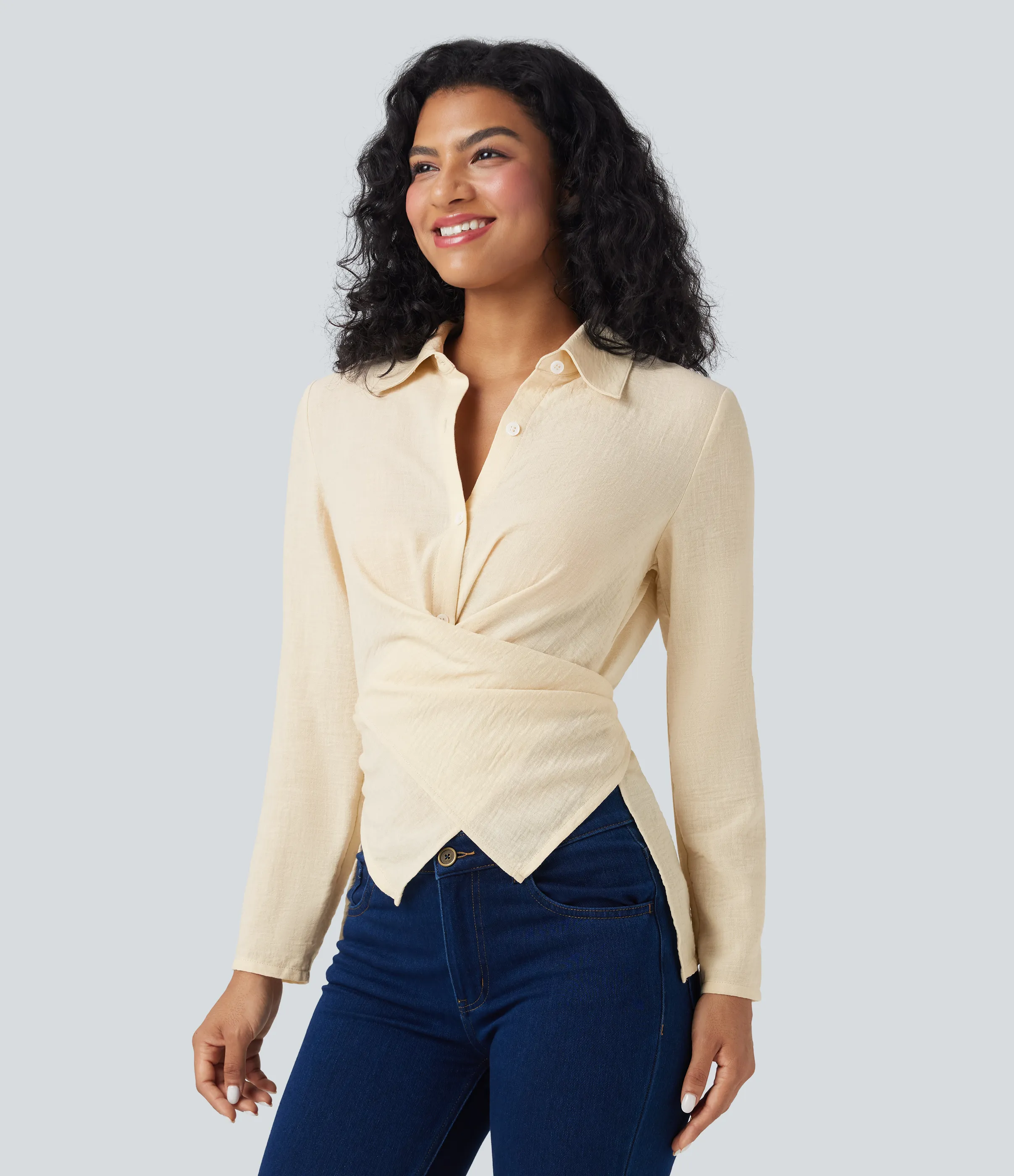 Halara Camisa de oficina cruzada de manga larga con lazo en la espalda - White Swan - XS sold by Halara product image thumbnail 4