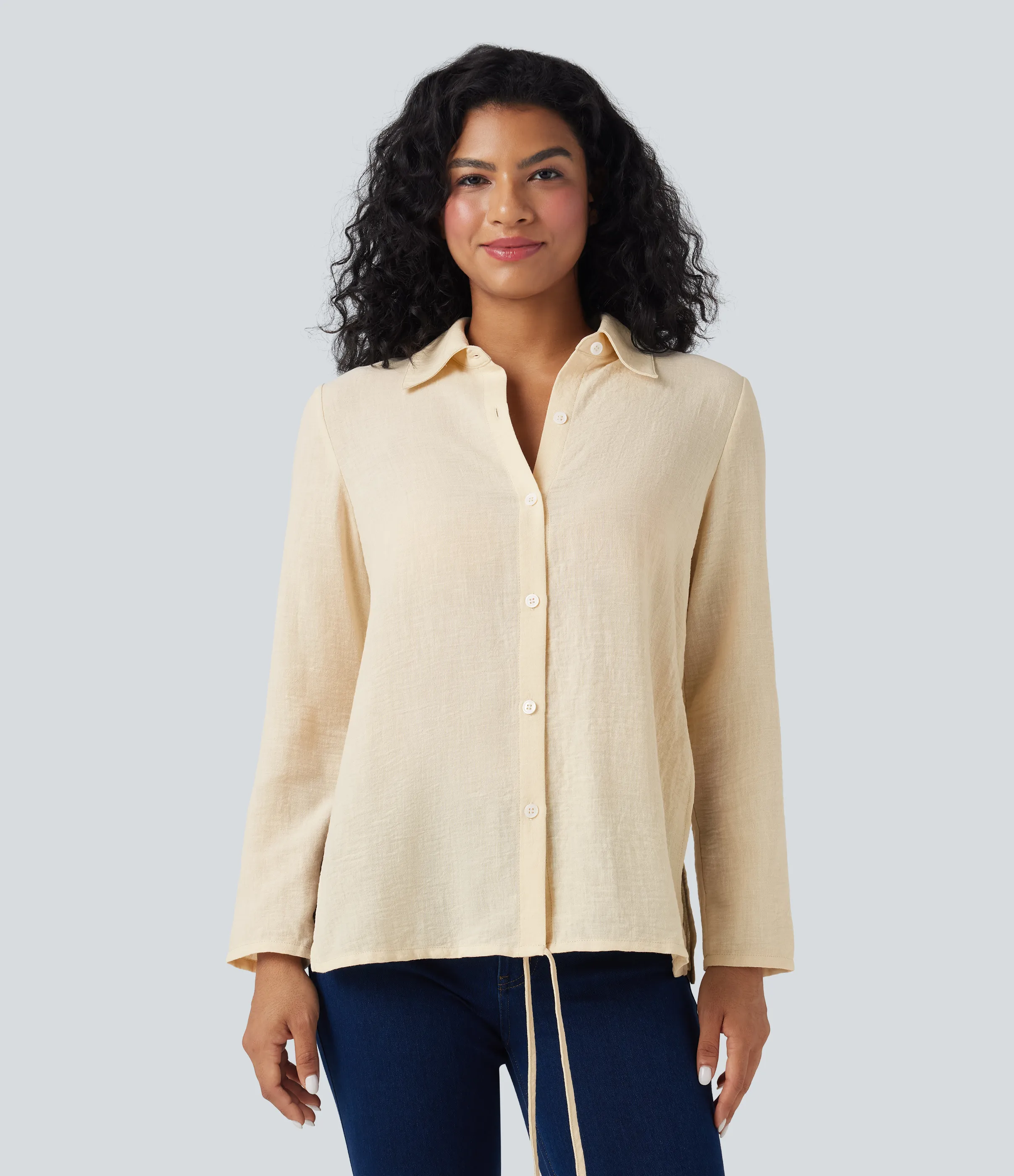 Halara Camisa de oficina cruzada de manga larga con lazo en la espalda - White Swan - XS sold by Halara product image thumbnail 5