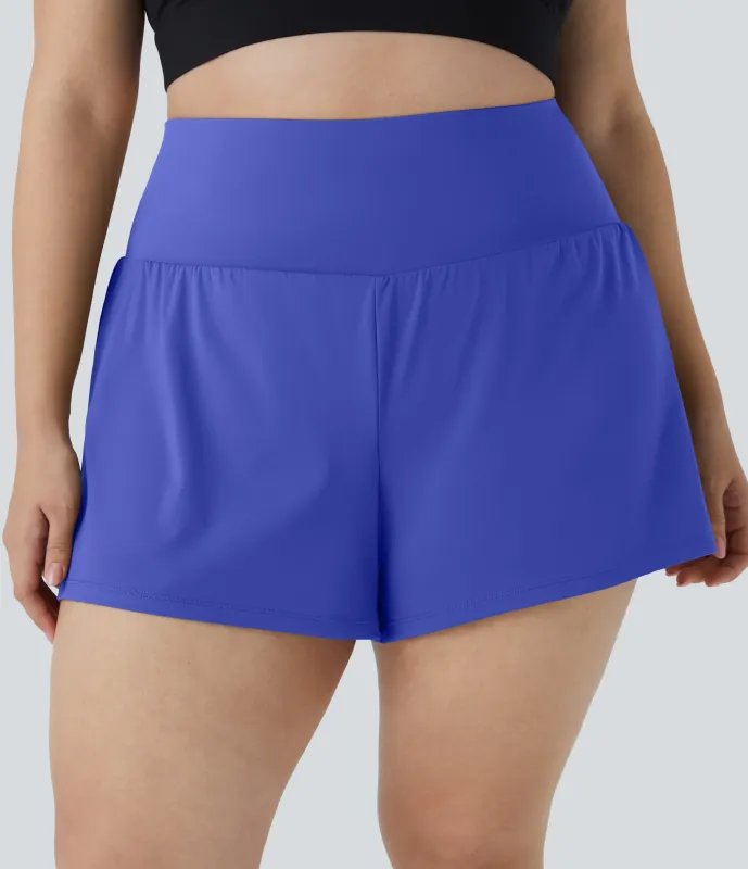 Halara Pantalón corto gimnasio bolsillo trasero lateral oculto 2 en 1 talla grande 6.3cm - Aster Blue - 4X sold by Halara