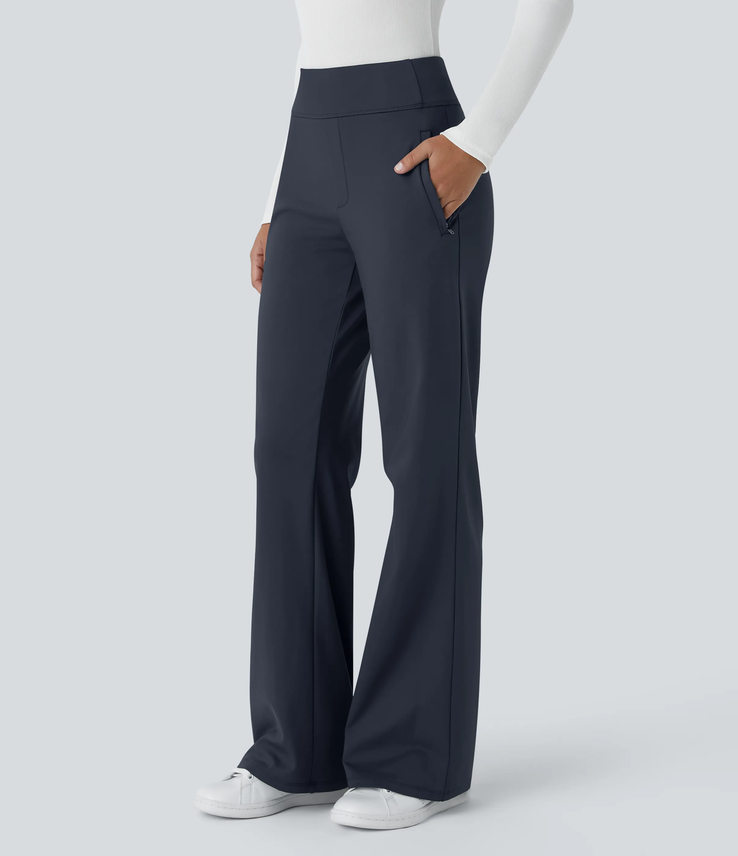 Halara Pantalón oficina acampanado bolsillo lateral tiro alto - Midnight Blue - M(regular) sold by Halara product image thumbnail 2