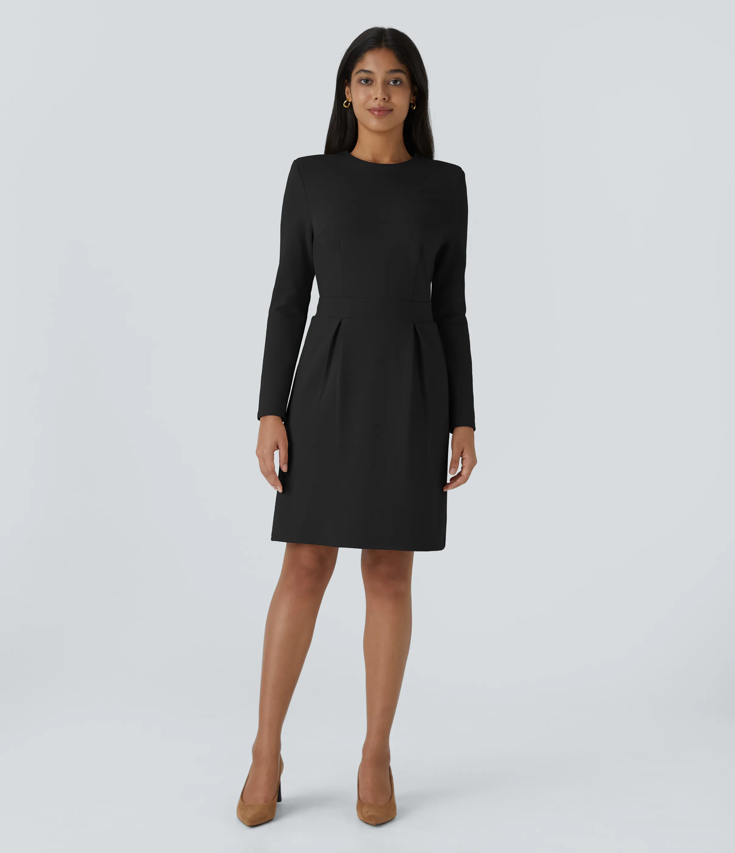 Halara Vestido oficina ajustado manga larga cuello redondo hombrera cremallera invisible dobladillo dividido - Black - XL(regular) sold by Halara product image thumbnail 5