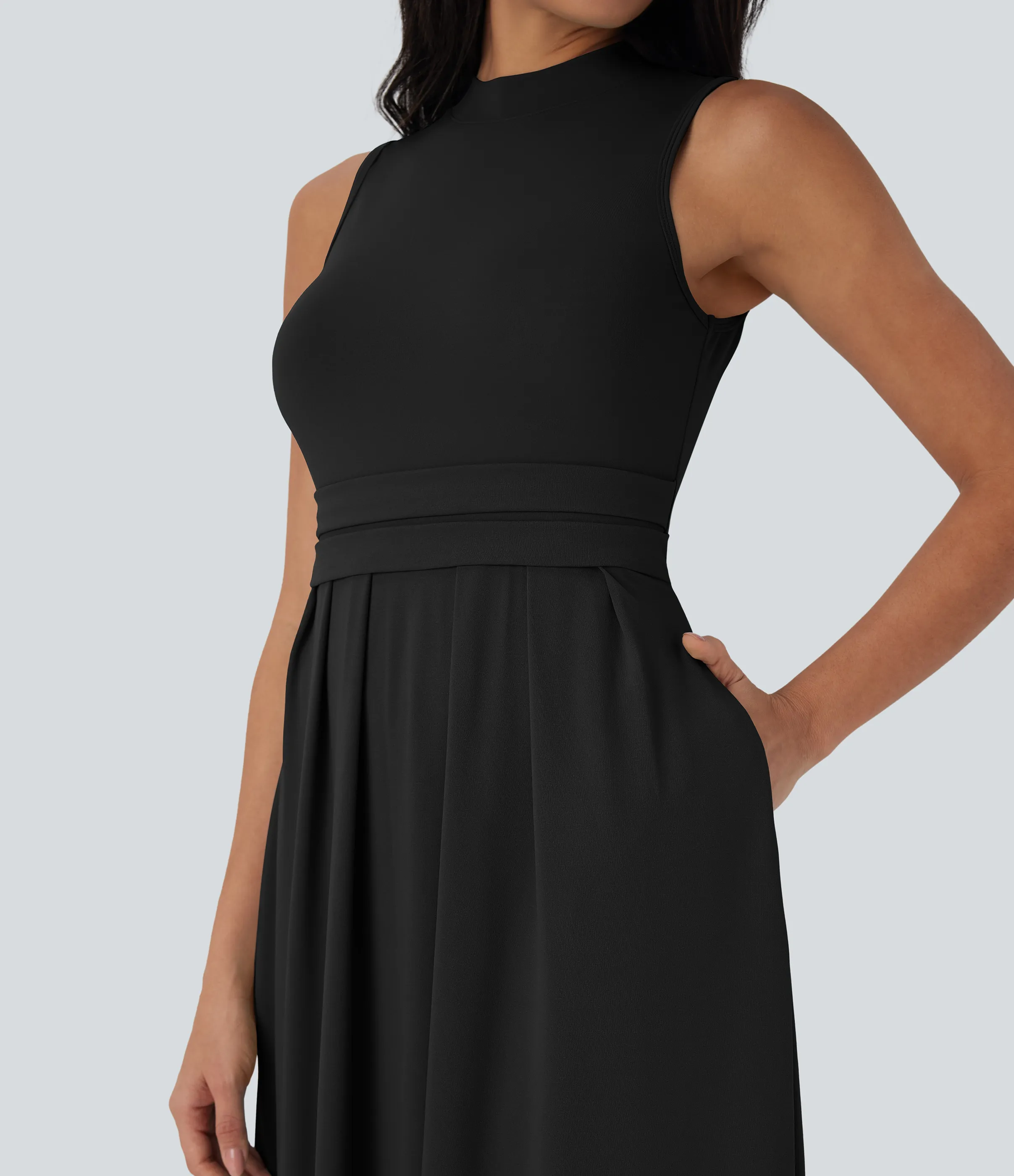 Halara Vestido largo casual sin mangas con cuello alto y bolsillos laterales - Black - M sold by Halara product image thumbnail 5