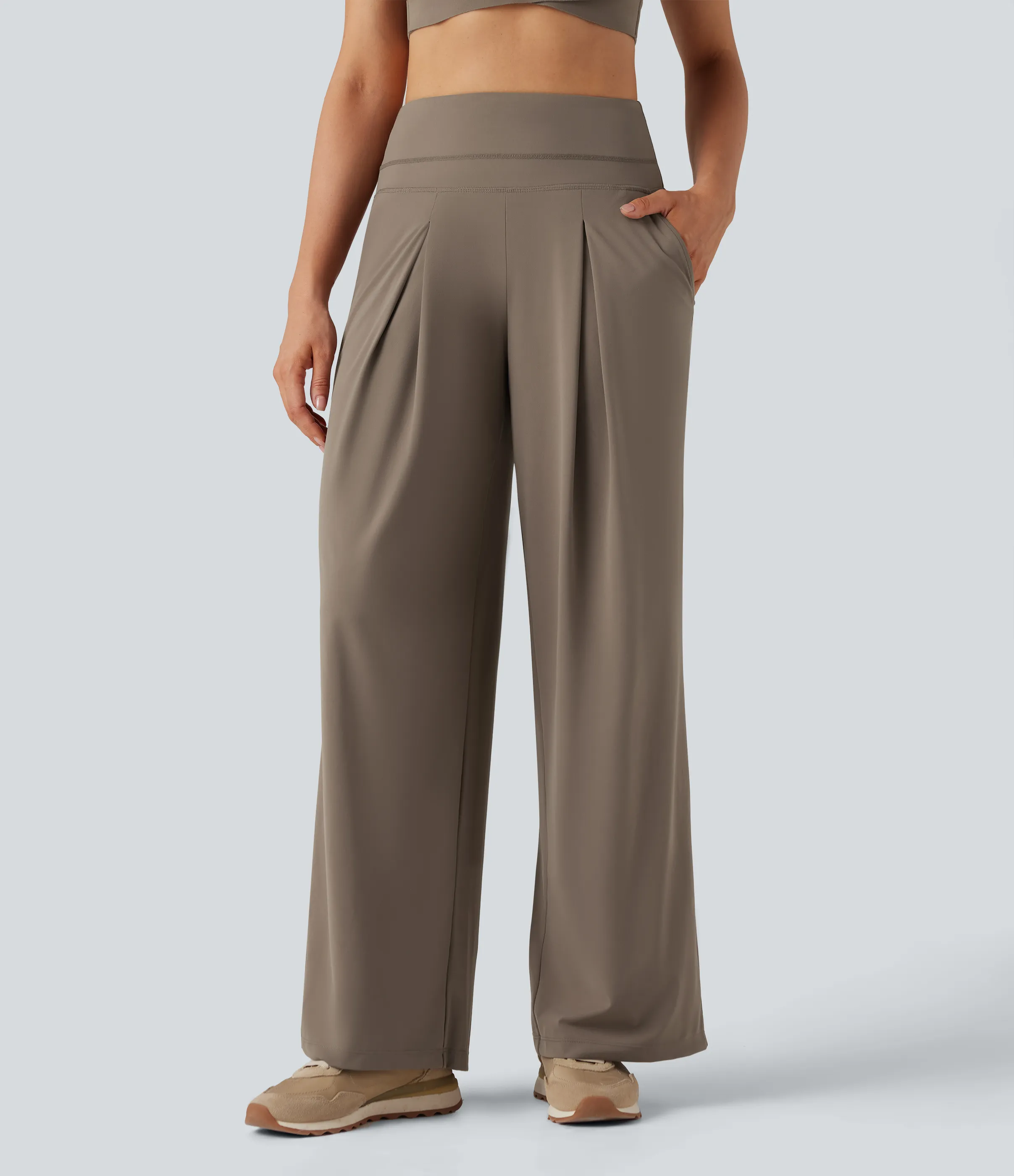 Halara Pantalones de yoga anchos Halara UltraSculpt™ de tiro alto con bolsillos - Dawn Brown - XS(regular) sold by Halara