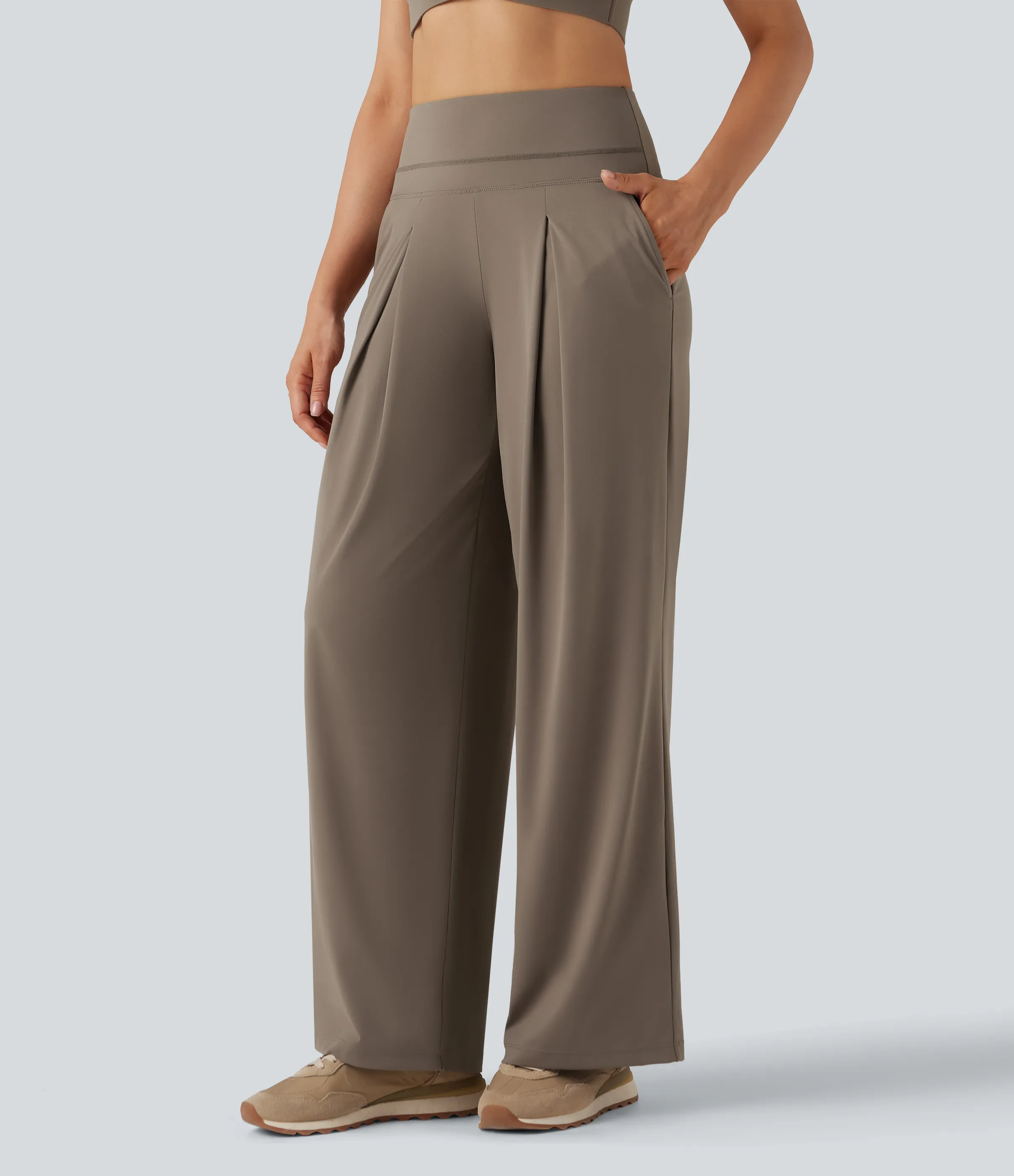 Halara Pantalones de yoga anchos Halara UltraSculpt™ de tiro alto con bolsillos - Dawn Brown - XS(regular) sold by Halara product image thumbnail 4
