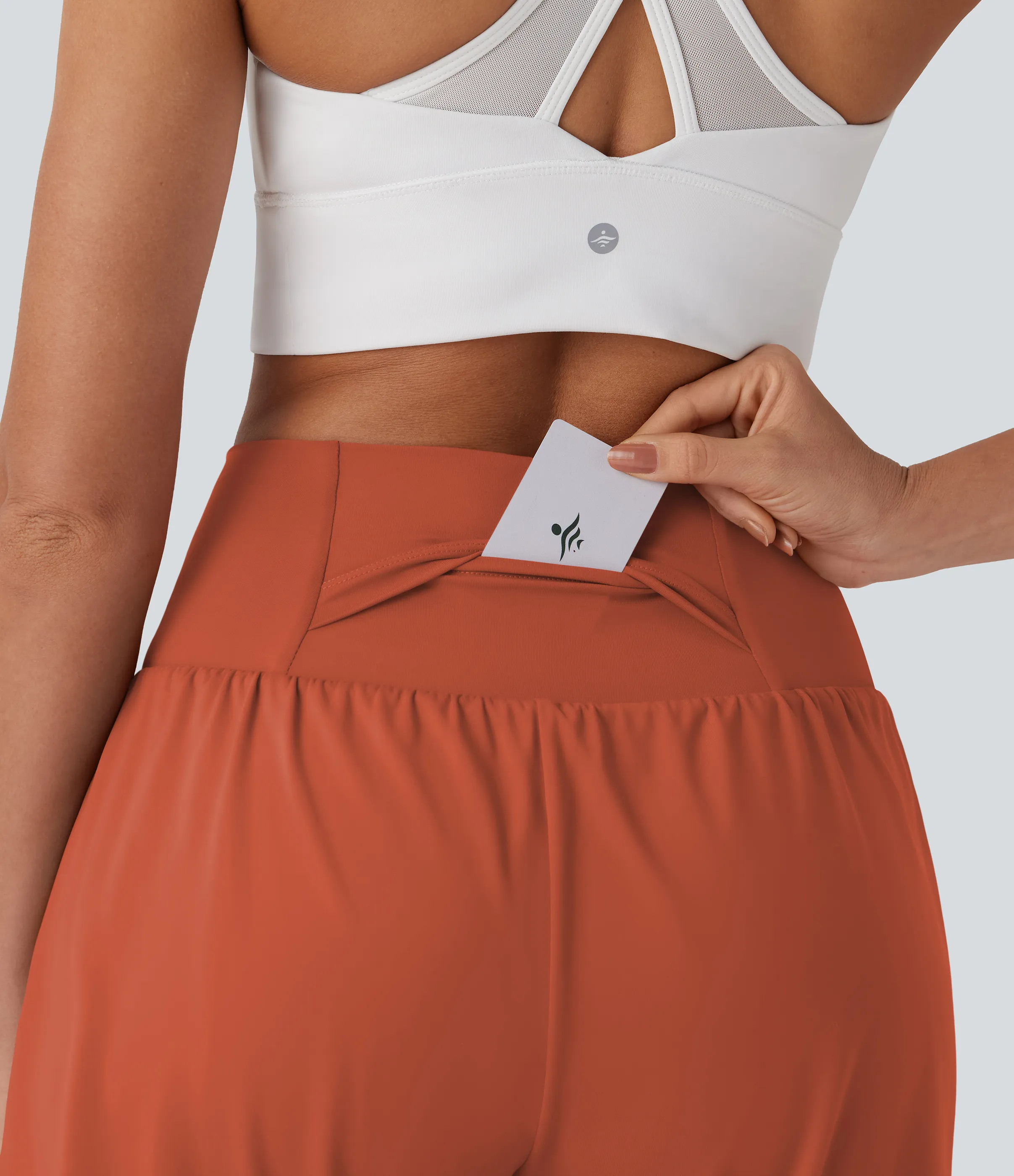 Halara Pantalones cortos de yoga Softlyzero™ Airy 2 en 1 de 17.5cm de tiro alto con tacto fresco y bolsillos - Orange Rust - XL sold by Halara product image thumbnail 5