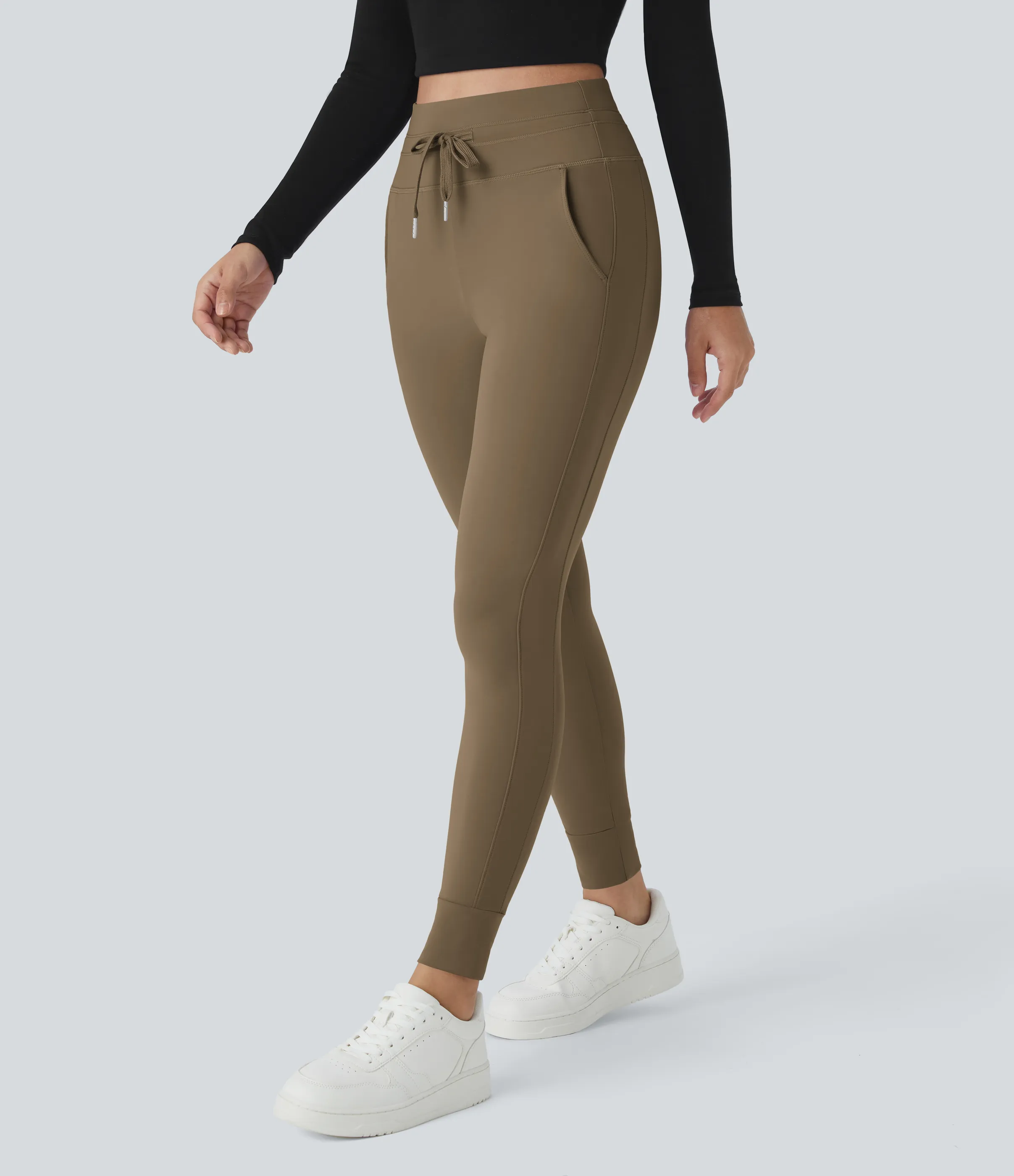 Halara Joggers Softlyzero™ Plush liso largo completo bolsillo lateral cordón tiro alto - Chestnut Brown - M(petite) sold by Halara product image thumbnail 4