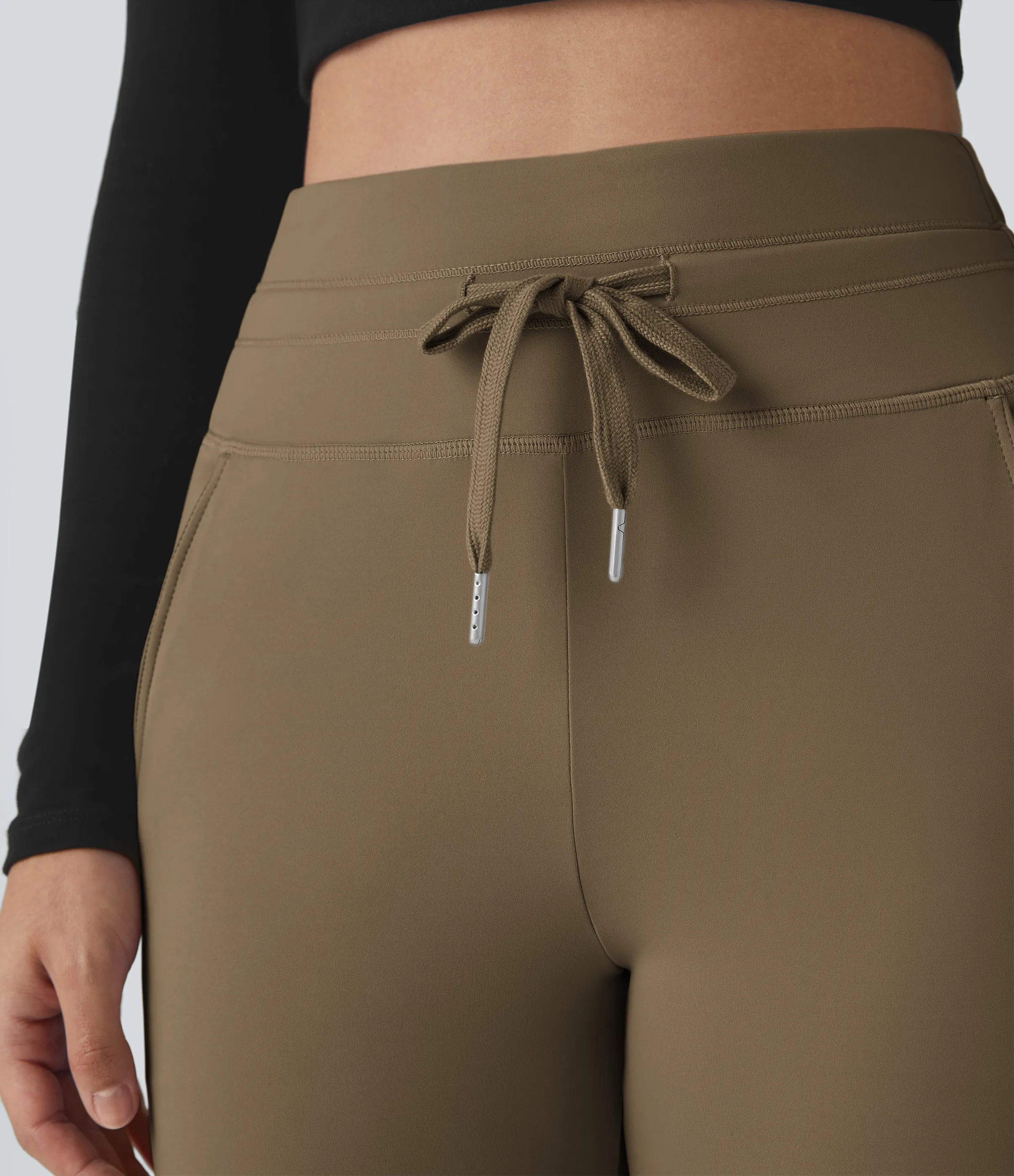 Halara Joggers Softlyzero™ Plush liso largo completo bolsillo lateral cordón tiro alto - Chestnut Brown - M(petite) sold by Halara product image thumbnail 5