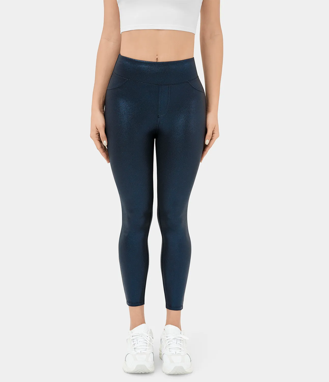 Halara Leggings oficina Softlyzero™ Faux Leather bolsillo lateral trasero tiro alto - Shiny Midnight Blue - M(full_length) sold by Halara product image thumbnail 3