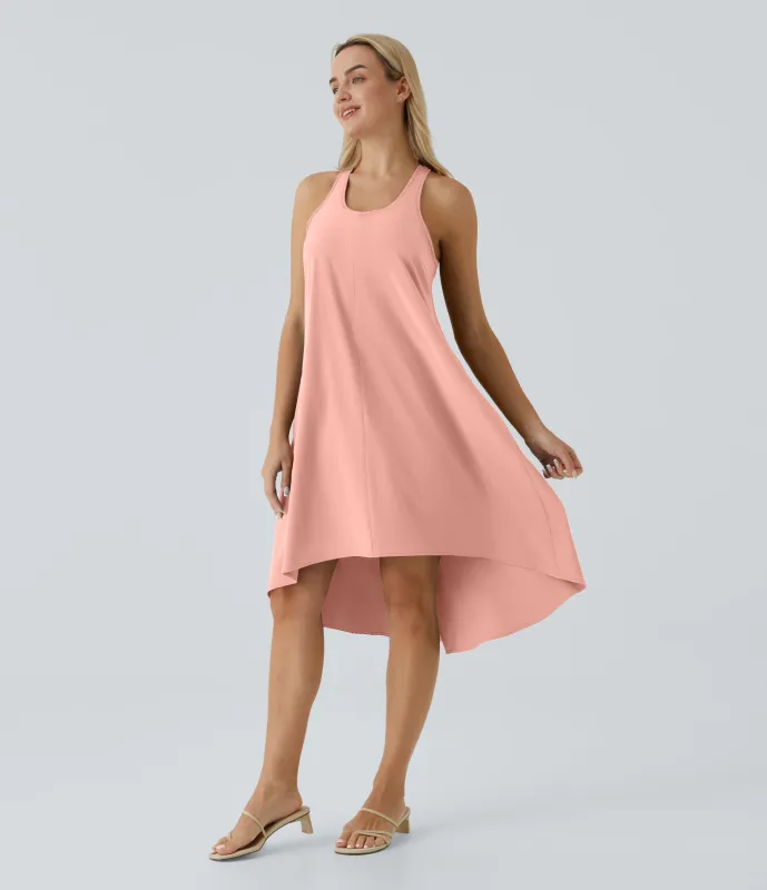 Halara Vestido casual midi Breezeful™ racerback sin espalda con bolsillos laterales, dobladillo asimétrico y secado rápido en copas D-F - Blossom - L sold by Halara