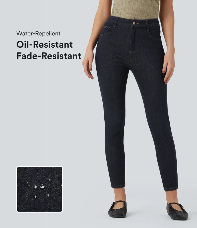 Halara Jeans ajustados casuales Halara Flex™ de tiro medio con bolsillos resistentes al agua y al aceite - Deep Cobalt Denim - S(regular) sold by Halara