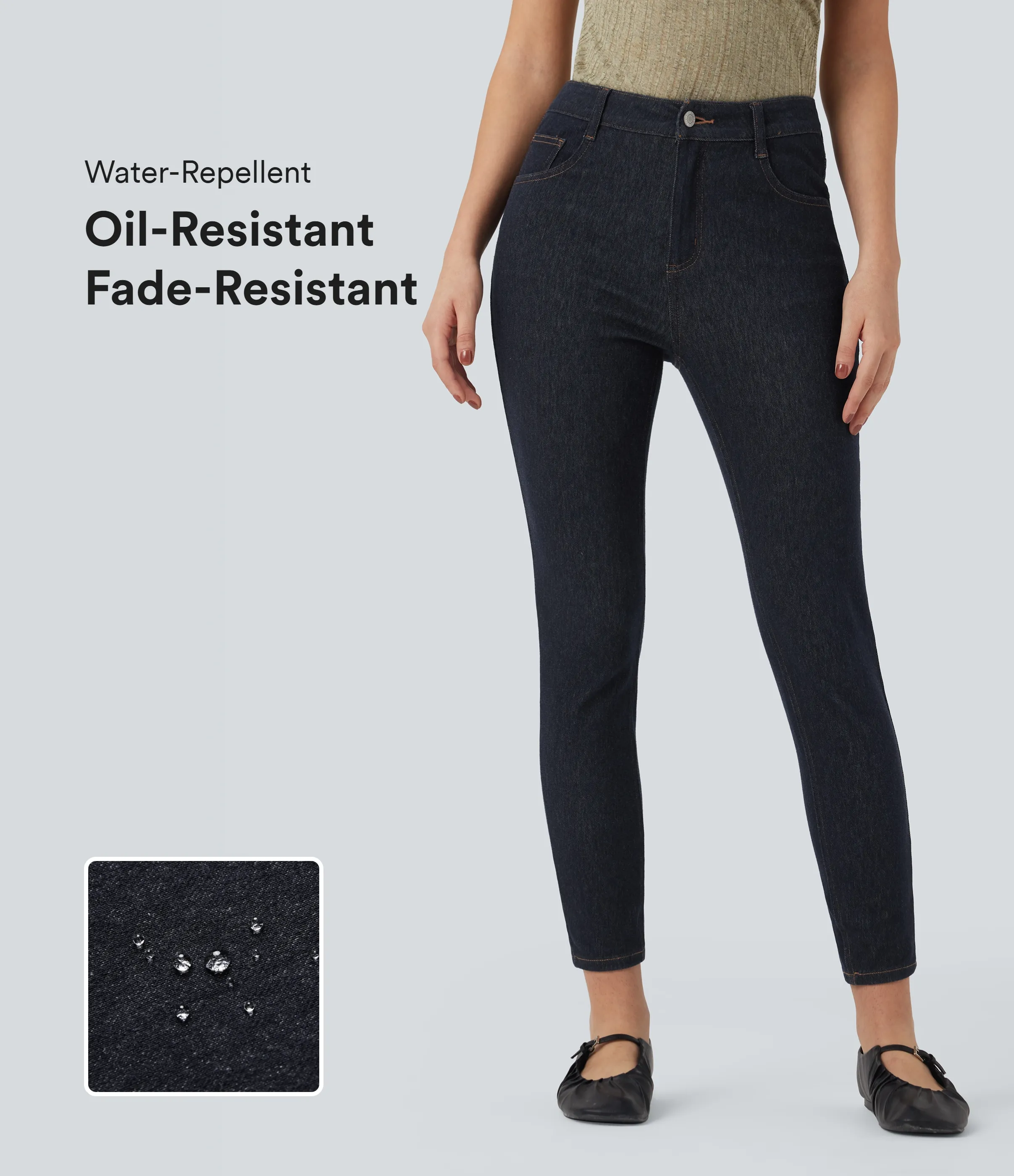 Halara Jeans ajustados casuales Halara Flex™ de tiro medio con bolsillos resistentes al agua y al aceite - Deep Cobalt Denim - S(regular) sold by Halara product image thumbnail 2