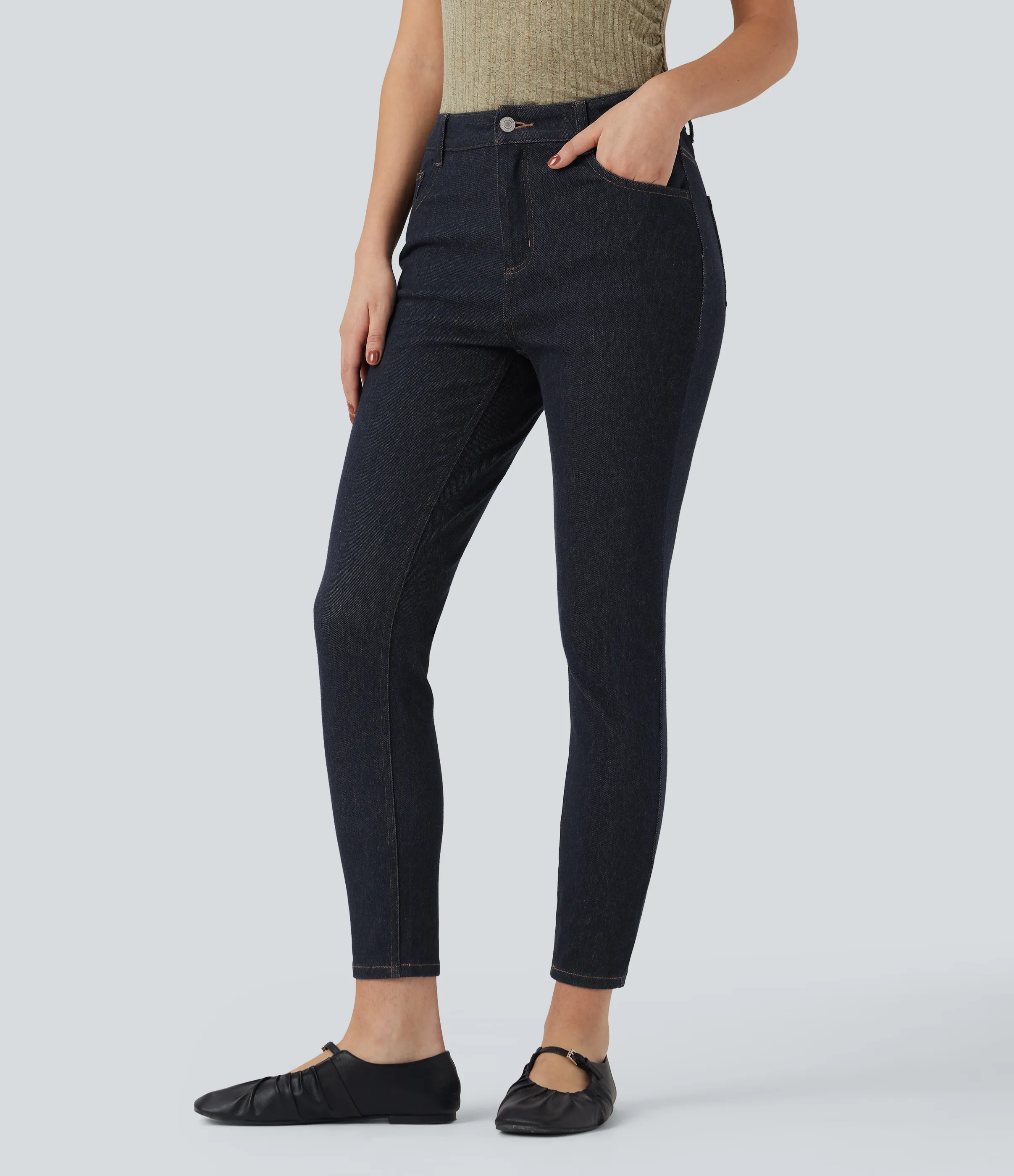 Halara Jeans ajustados casuales Halara Flex™ de tiro medio con bolsillos resistentes al agua y al aceite - Deep Cobalt Denim - S(regular) sold by Halara product image thumbnail 5