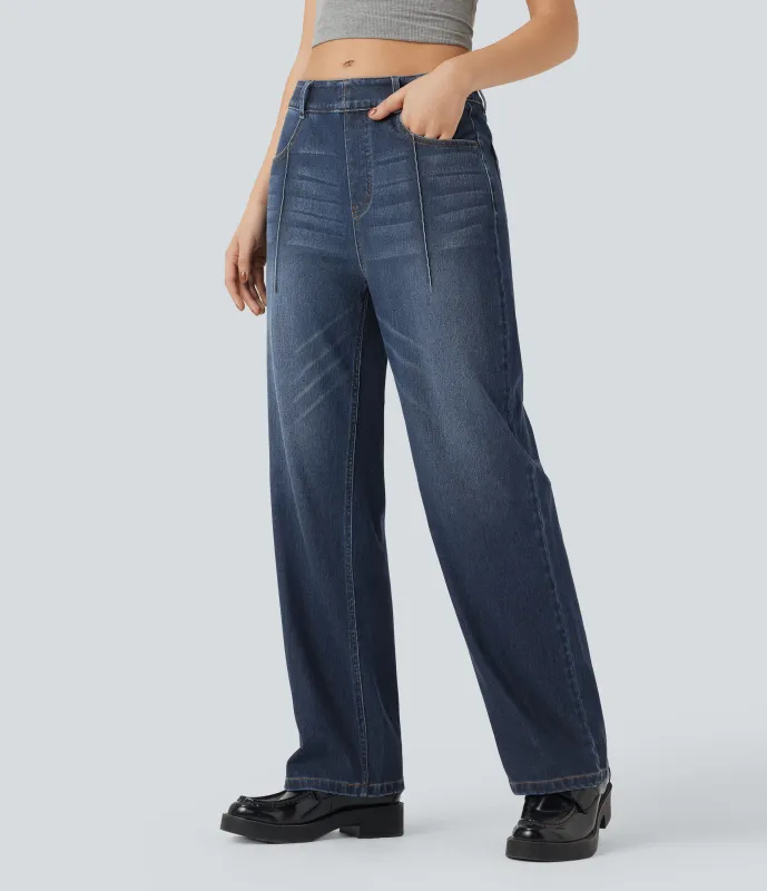 Halara Vaqueros casuales Halara Flex™ rectos de tiro alto con bolsillos - Pageant Blue Denim - XS(regular) sold by Halara