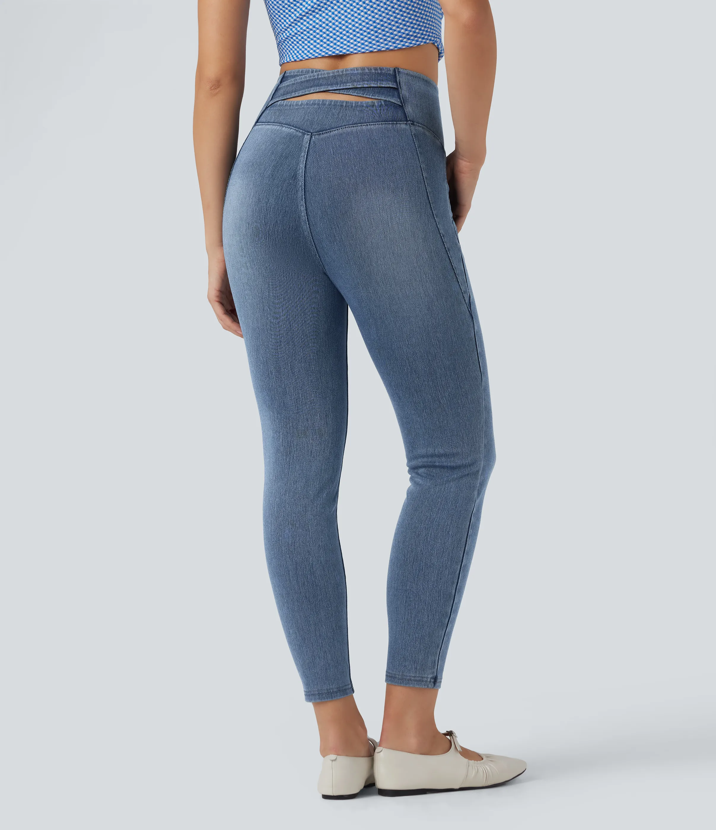 Halara Jeans casuales Halara Flex™ ajustados de 7/8 con tiro alto cruzado con bolsillos - Blue Jasper Denim - XS(regular) sold by Halara product image thumbnail 2