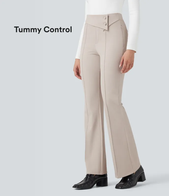 Halara Pantalones de oficina Halara Flex™ de tiro alto plegables con control de abdomen, diseño de espiga y bolsillos - Moonbeam - XL(regular) sold by Halara