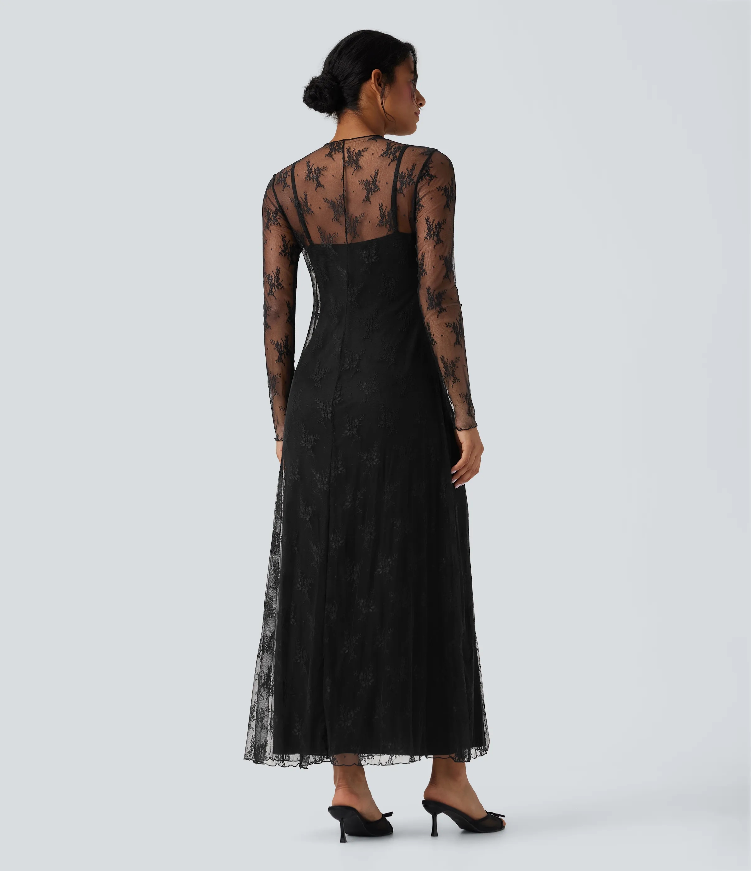 Halara Vestido casual largo maxi de manga larga de dos piezas con encaje casual - Black - XS sold by Halara product image thumbnail 3