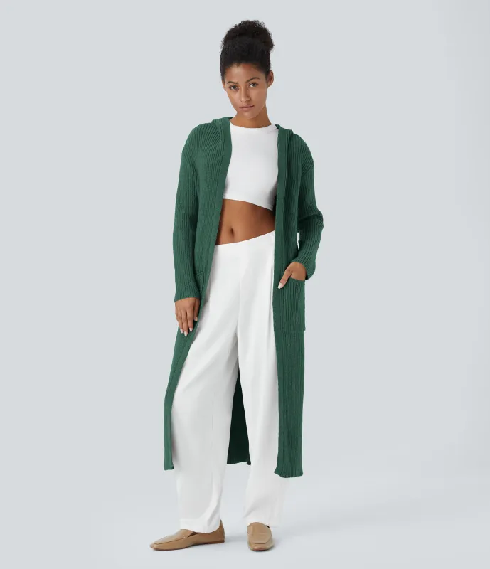 Halara Cárdigan manga larga capucha bolsillo lateral abertura - Dark Green - M sold by Halara