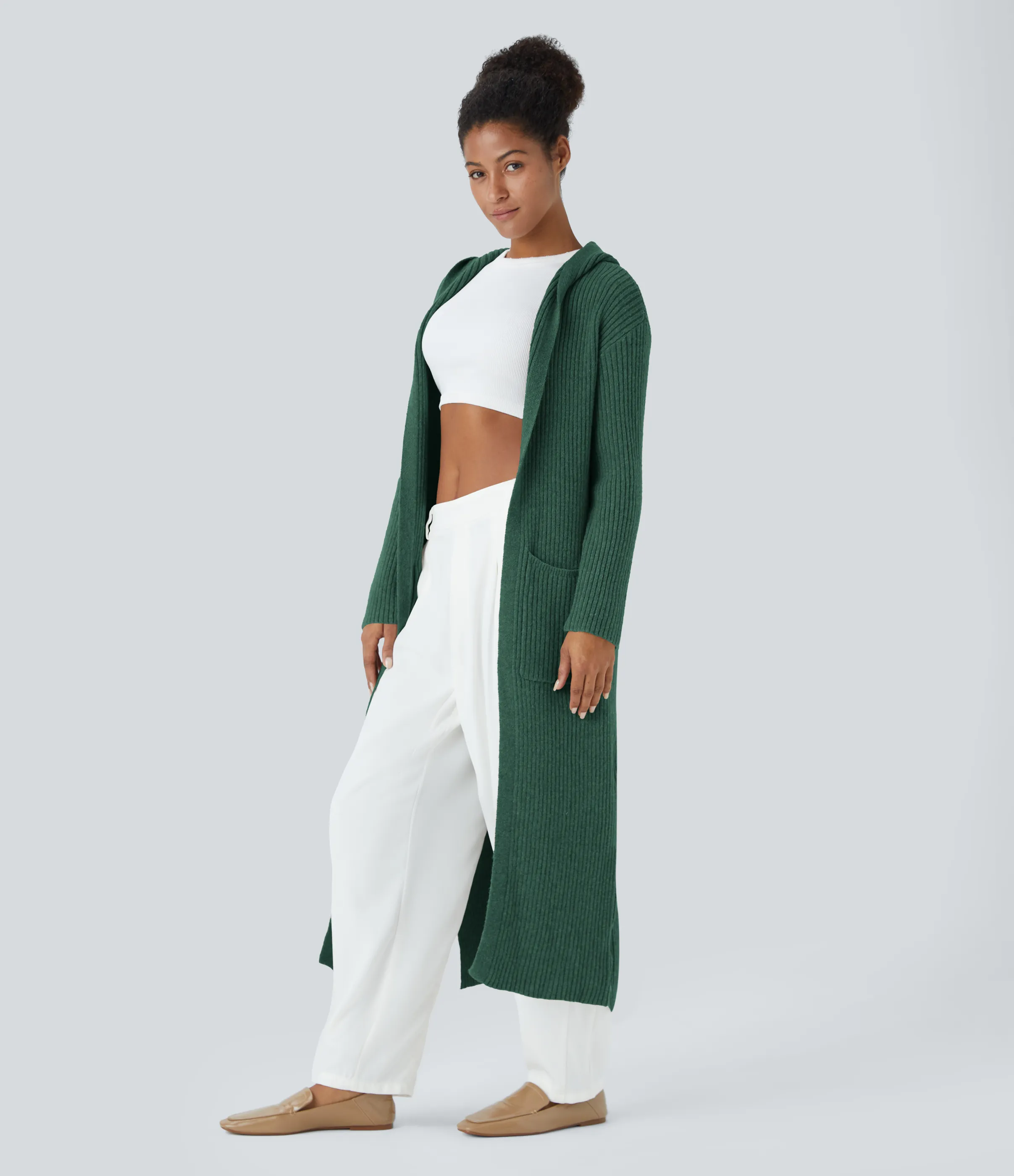 Halara Cárdigan manga larga capucha bolsillo lateral abertura - Dark Green - M sold by Halara product image thumbnail 4