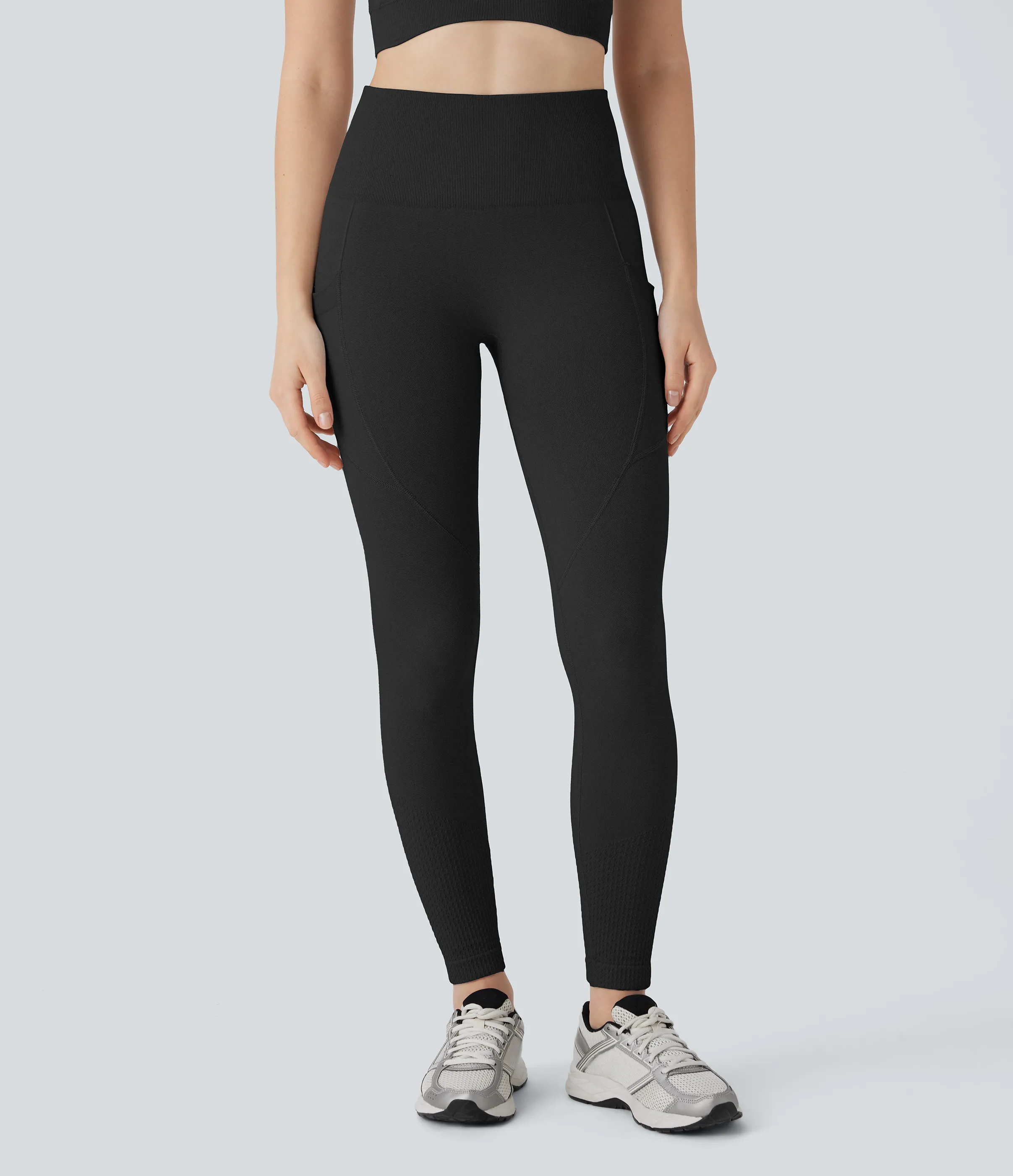 Halara Leggings yoga tiro alto control abdomen realce glúteo bolsillo lateral 7/8 sin costuras - Black - L(full_length) sold by Halara product image thumbnail 3