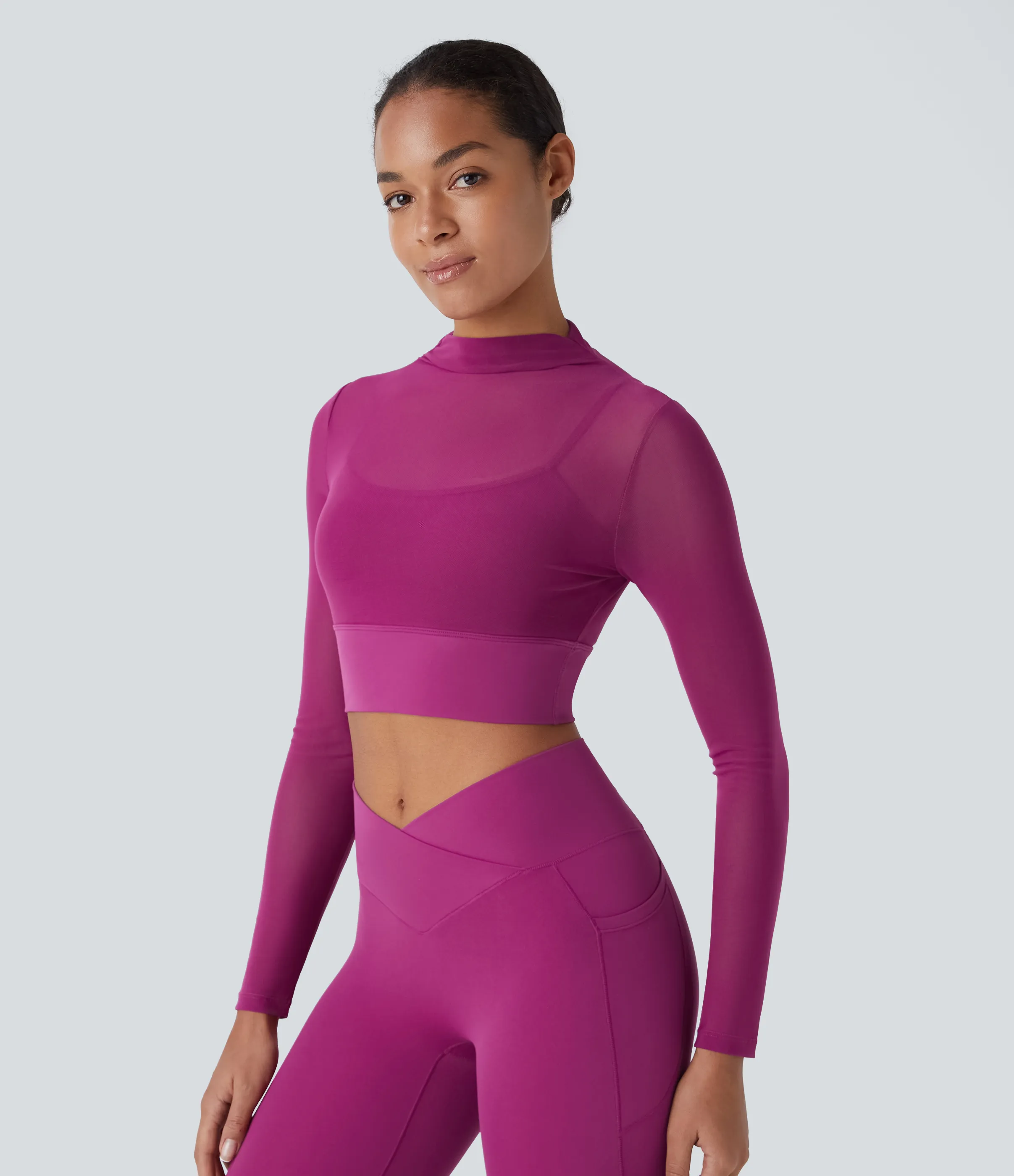 Halara Top deportivo yoga 2 en 1 manga larga malla contrastante - Rose Violet - M sold by Halara product image thumbnail 4
