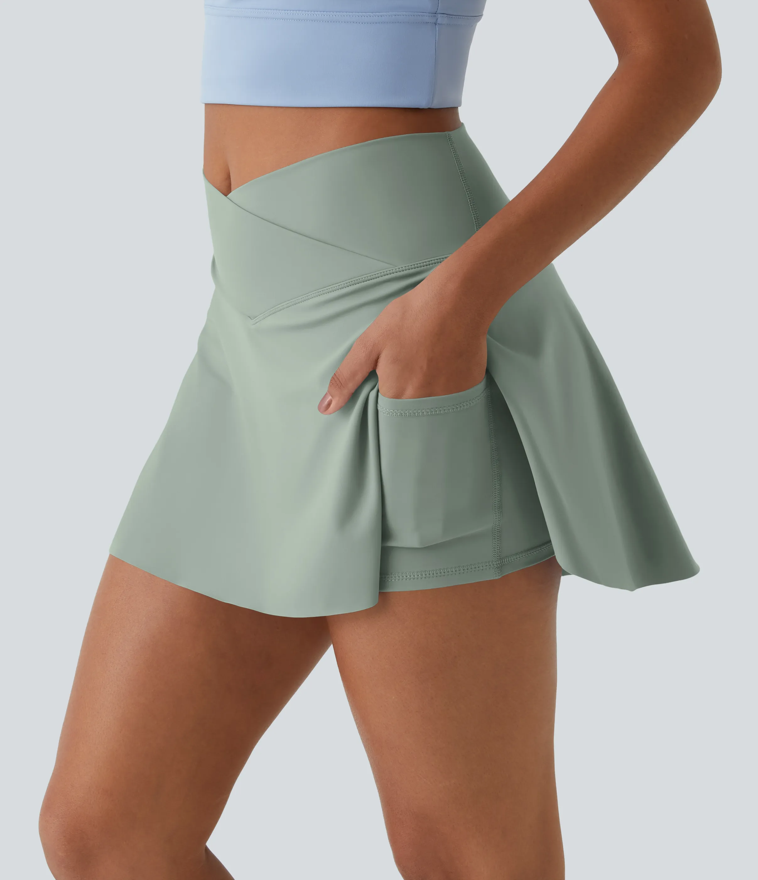 Halara Minifalda tenis Softlyzero™ Airy Crossover 2 en 1 bolsillo lateral tacto fresco tacto suave diario Lucid-UPF 50+ - Iceberg Green - L sold by Halara product image thumbnail 5