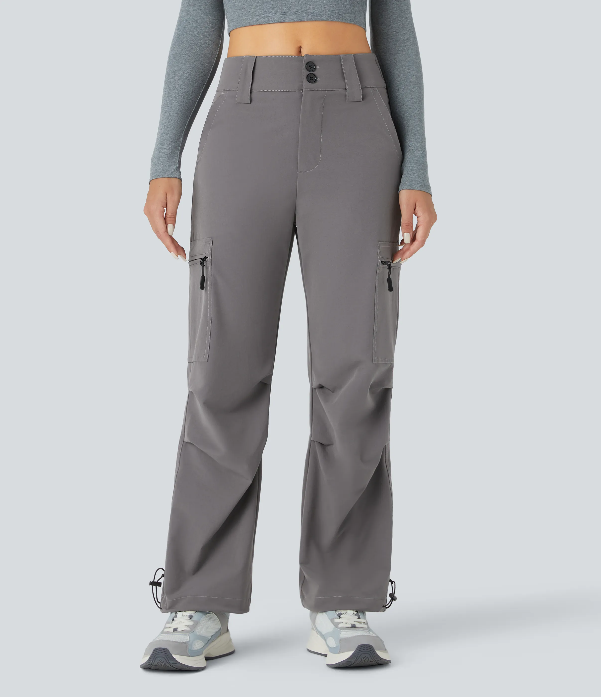 Halara Joggers cargo tiro medio botón cremallera múltiples bolsillos cordón ajustable - Storm Front - L(regular) sold by Halara product image thumbnail 3