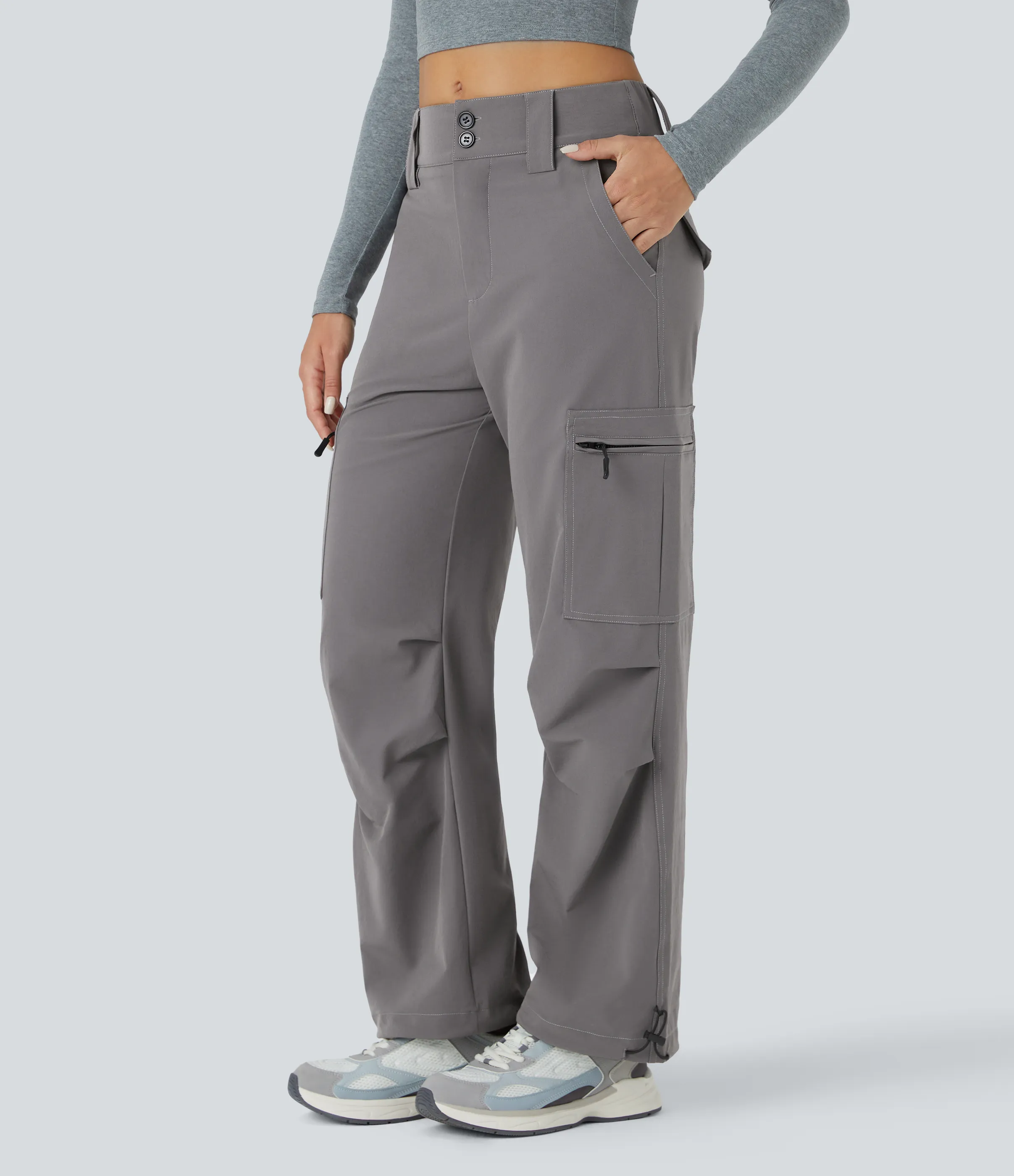 Halara Joggers cargo tiro medio botón cremallera múltiples bolsillos cordón ajustable - Storm Front - L(regular) sold by Halara product image thumbnail 5