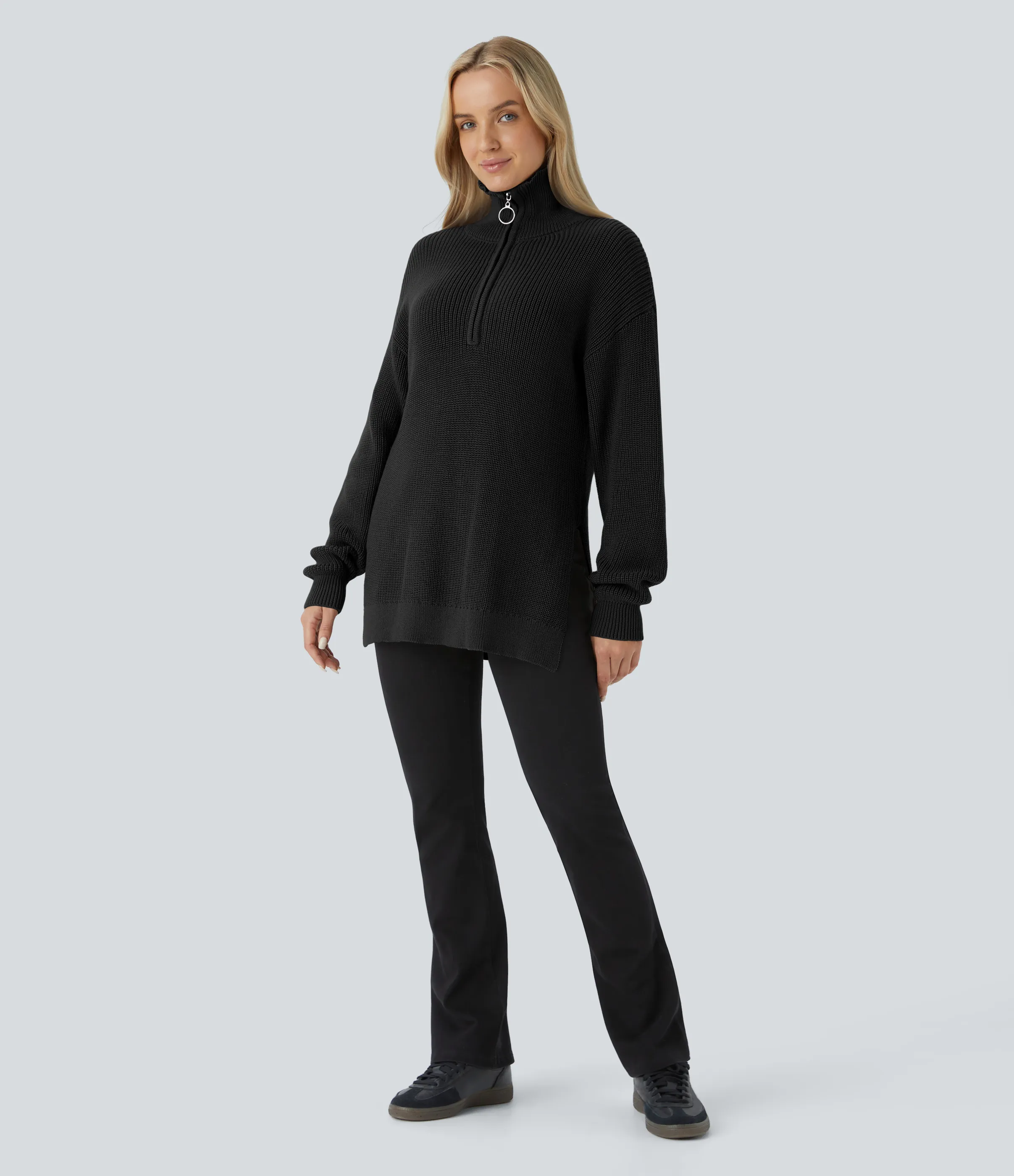 Halara Suéter manga larga abertura cuello embudo media cremallera - Black - XL sold by Halara product image thumbnail 5