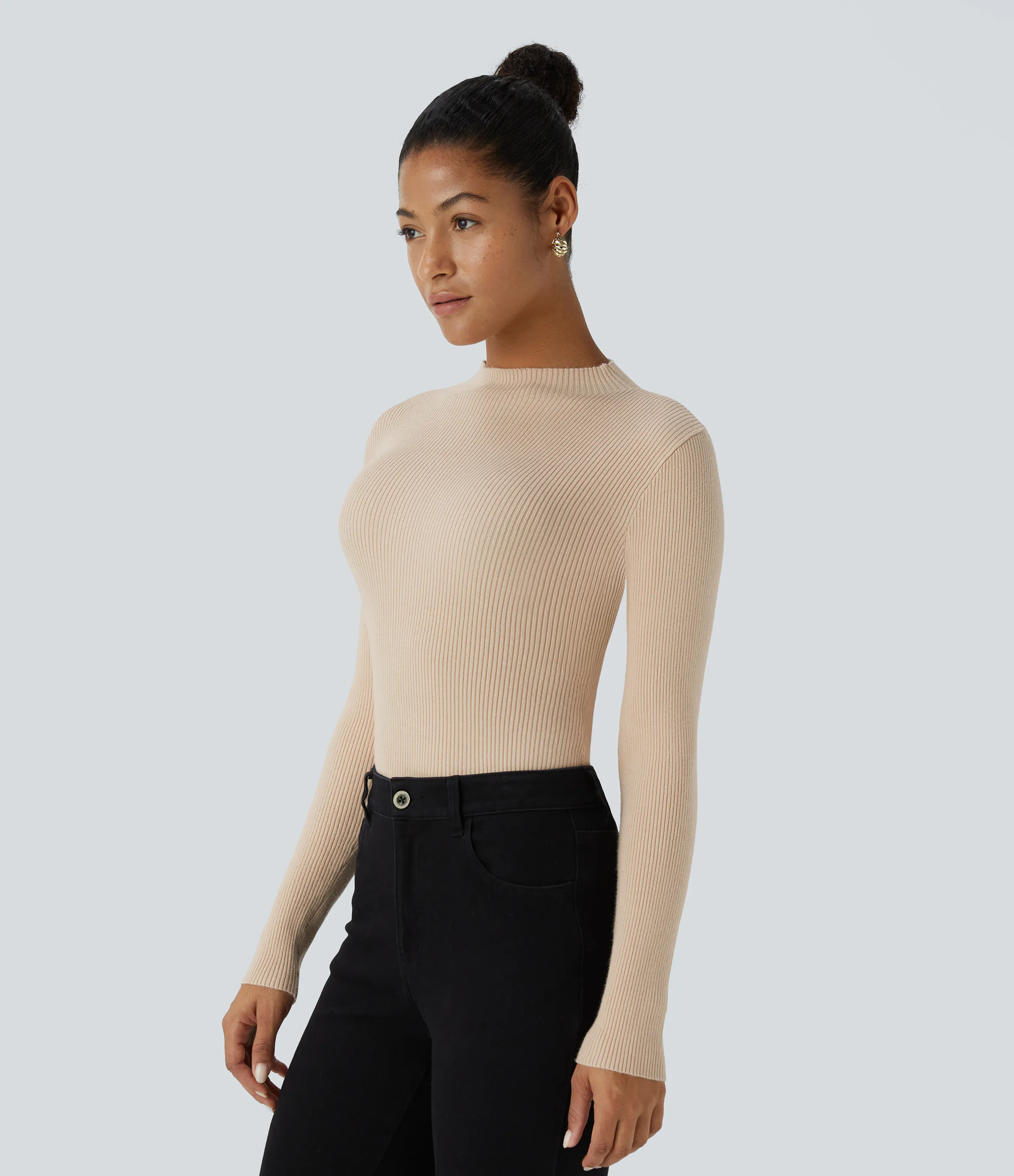 Halara Suéter manga larga cuello redondo acanalado - Smoke Gray - XL sold by Halara product image thumbnail 4