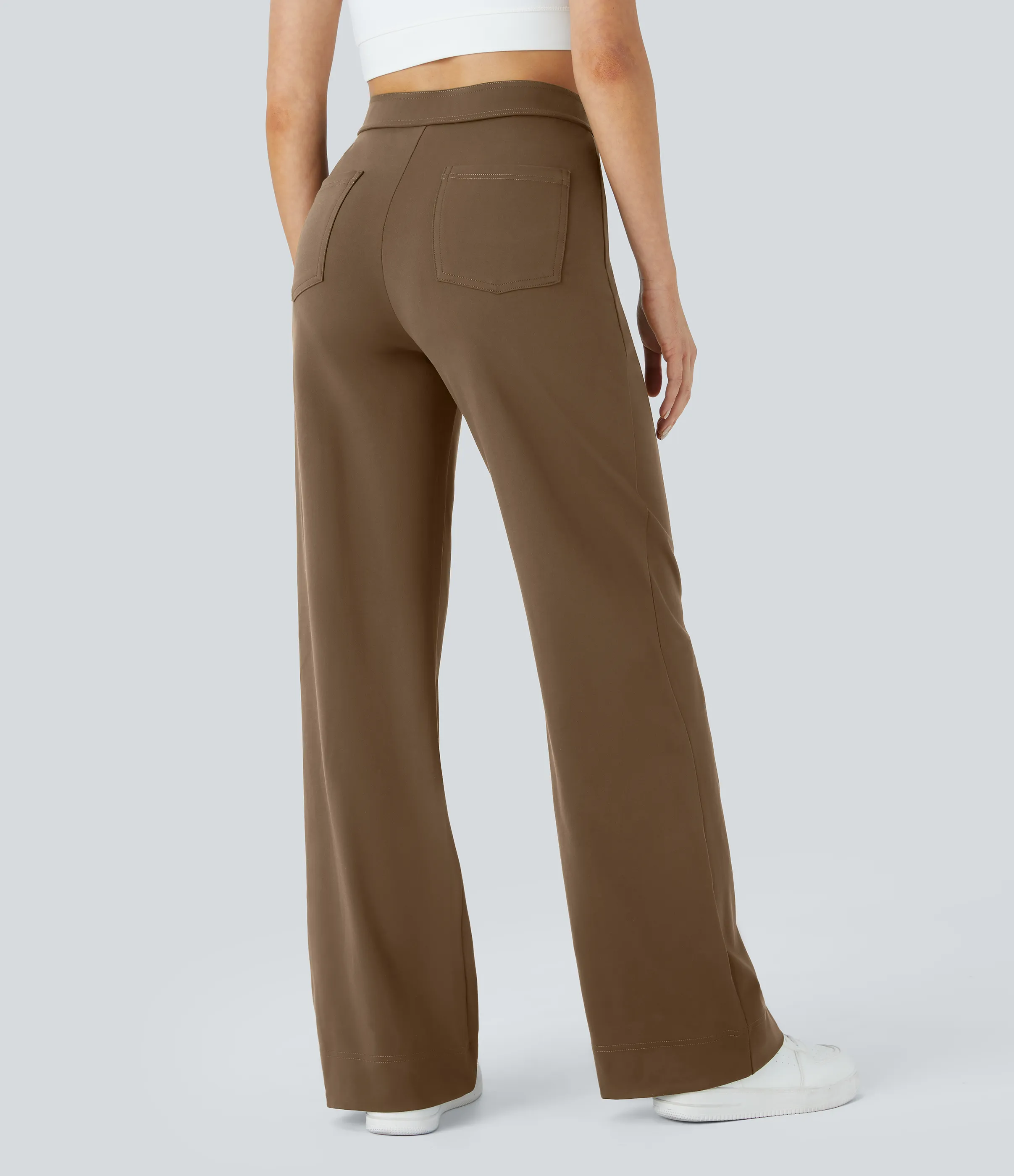 Halara Pantalones pierna recta múltiple bolsillo botón tiro alto - Sepia - S(petite) sold by Halara product image thumbnail 3