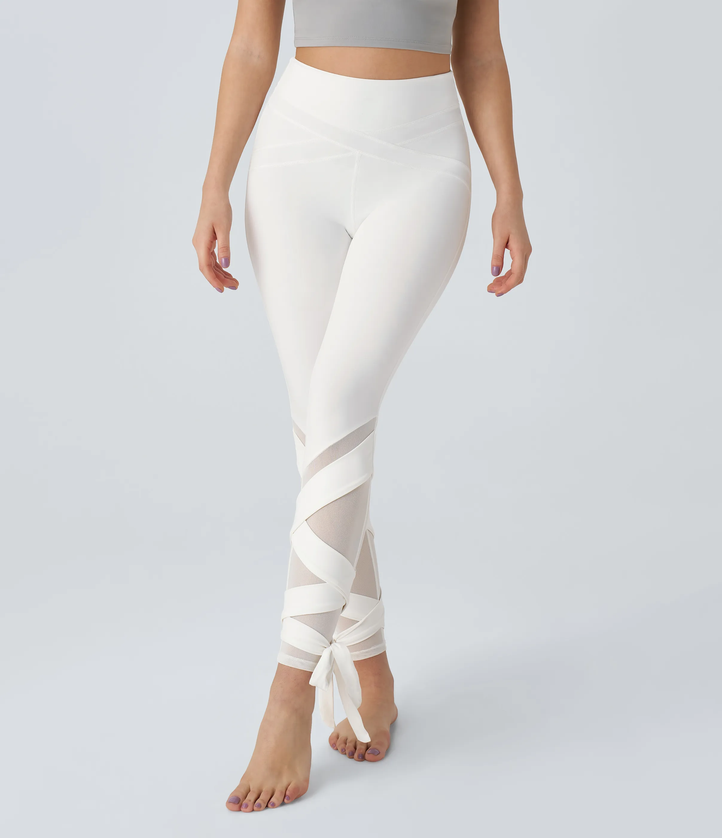 Halara Leggings yoga Softlyzero™ 7/8 cordón cruzado malla contrastante tiro alto - White - XL(7/8) sold by Halara product image thumbnail 4