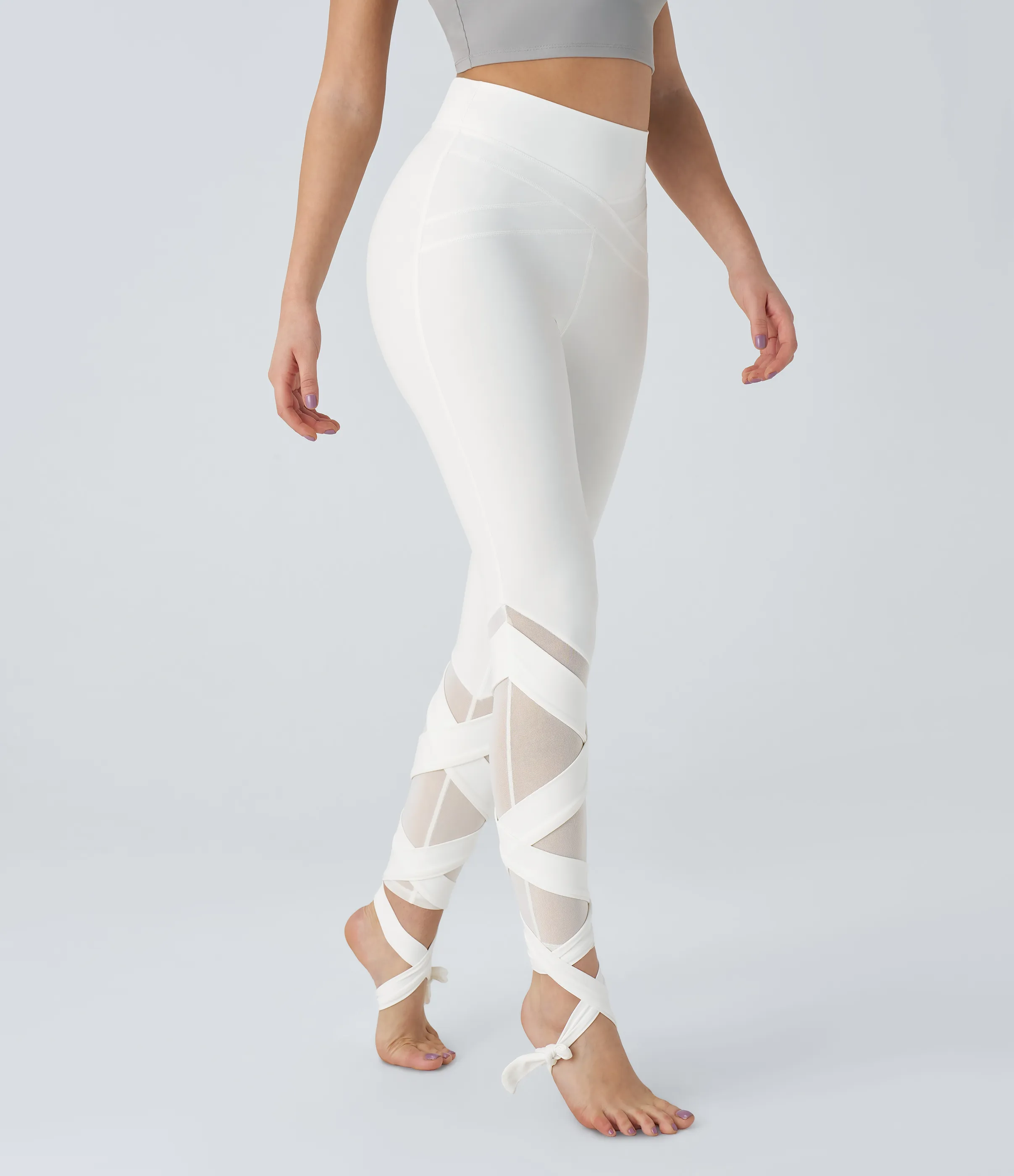 Halara Leggings yoga Softlyzero™ 7/8 cordón cruzado malla contrastante tiro alto - White - XL(7/8) sold by Halara product image thumbnail 5