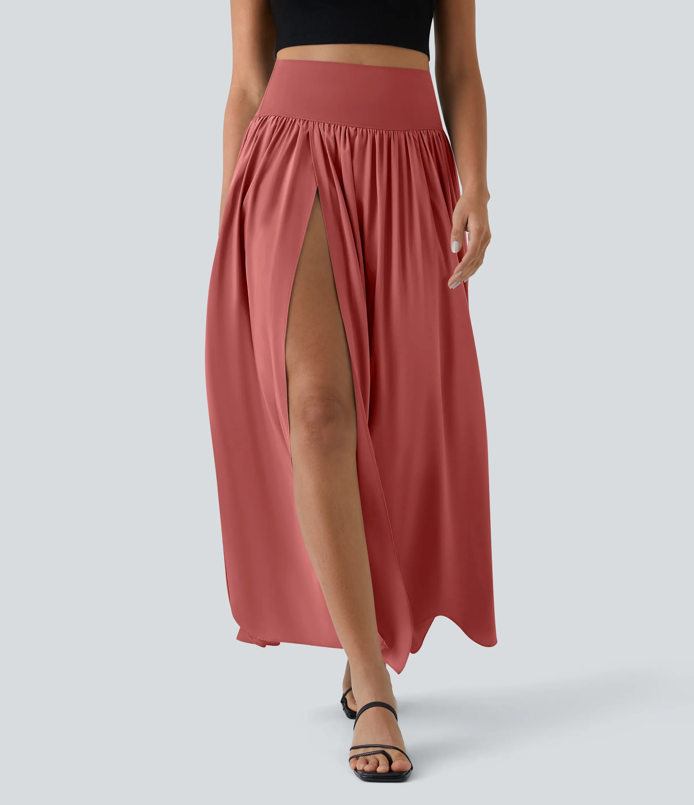 Halara Falda maxi Breezeful™ 2 en 1 fluida secado rápido división plisada tiro alto - Kapok Red - M(regular) sold by Halara product image thumbnail 2