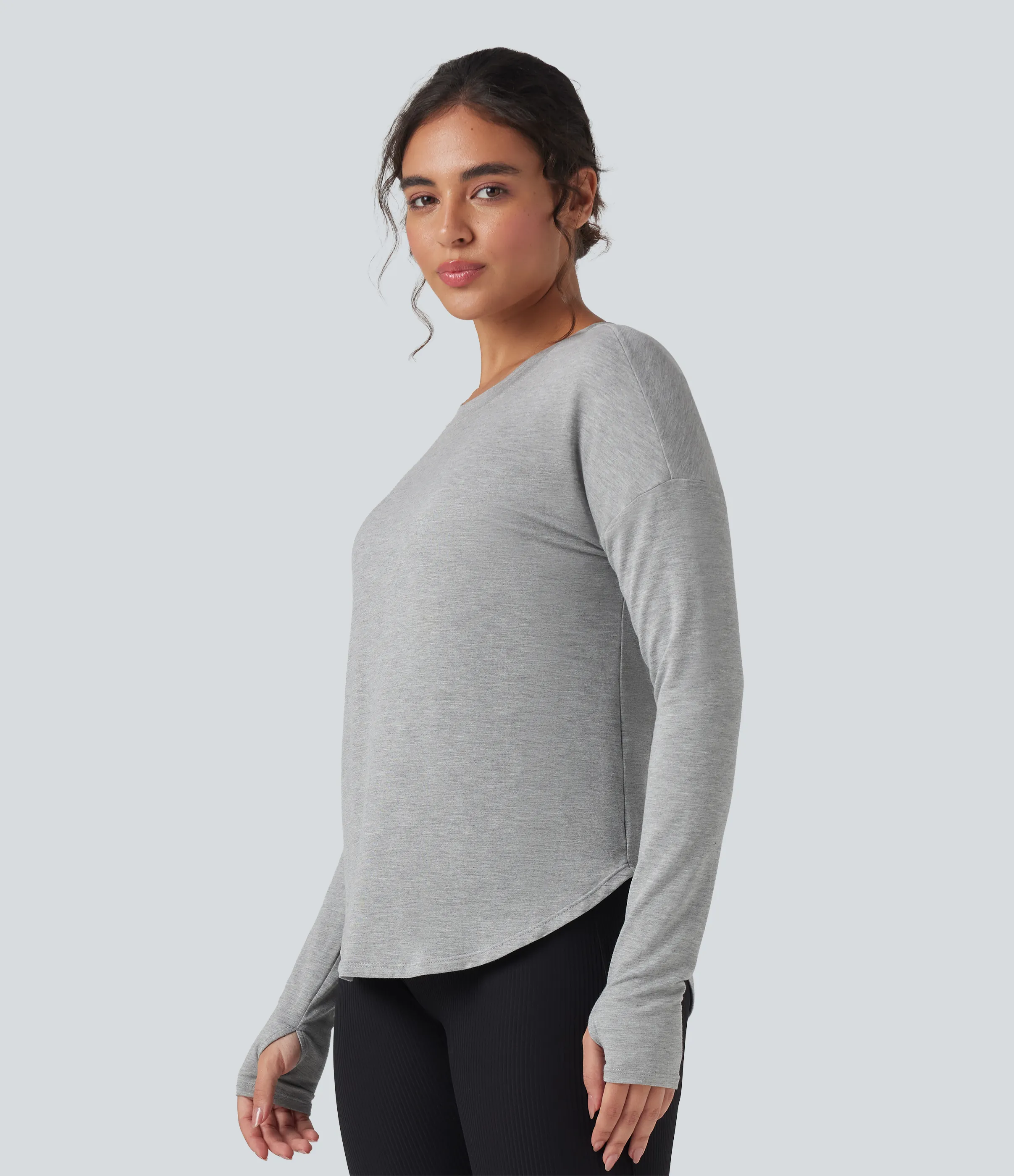 Halara Sudadera casual holgada de manga larga con aberturas en la espalda y dobladillo curvo - Fog Gray - M sold by Halara product image thumbnail 4