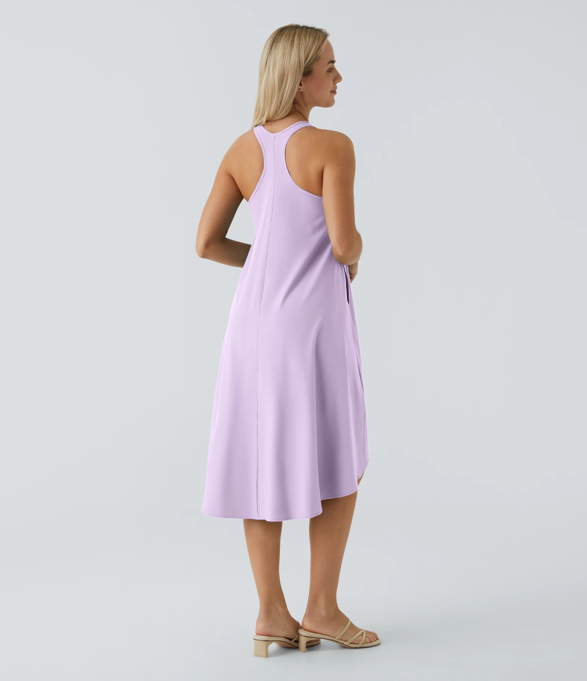 Halara Vestido casual midi Breezeful™ racerback sin espalda con bolsillos laterales, dobladillo asimétrico y secado rápido en copas D-F - Leisurely Lavender - XS sold by Halara product image thumbnail 3