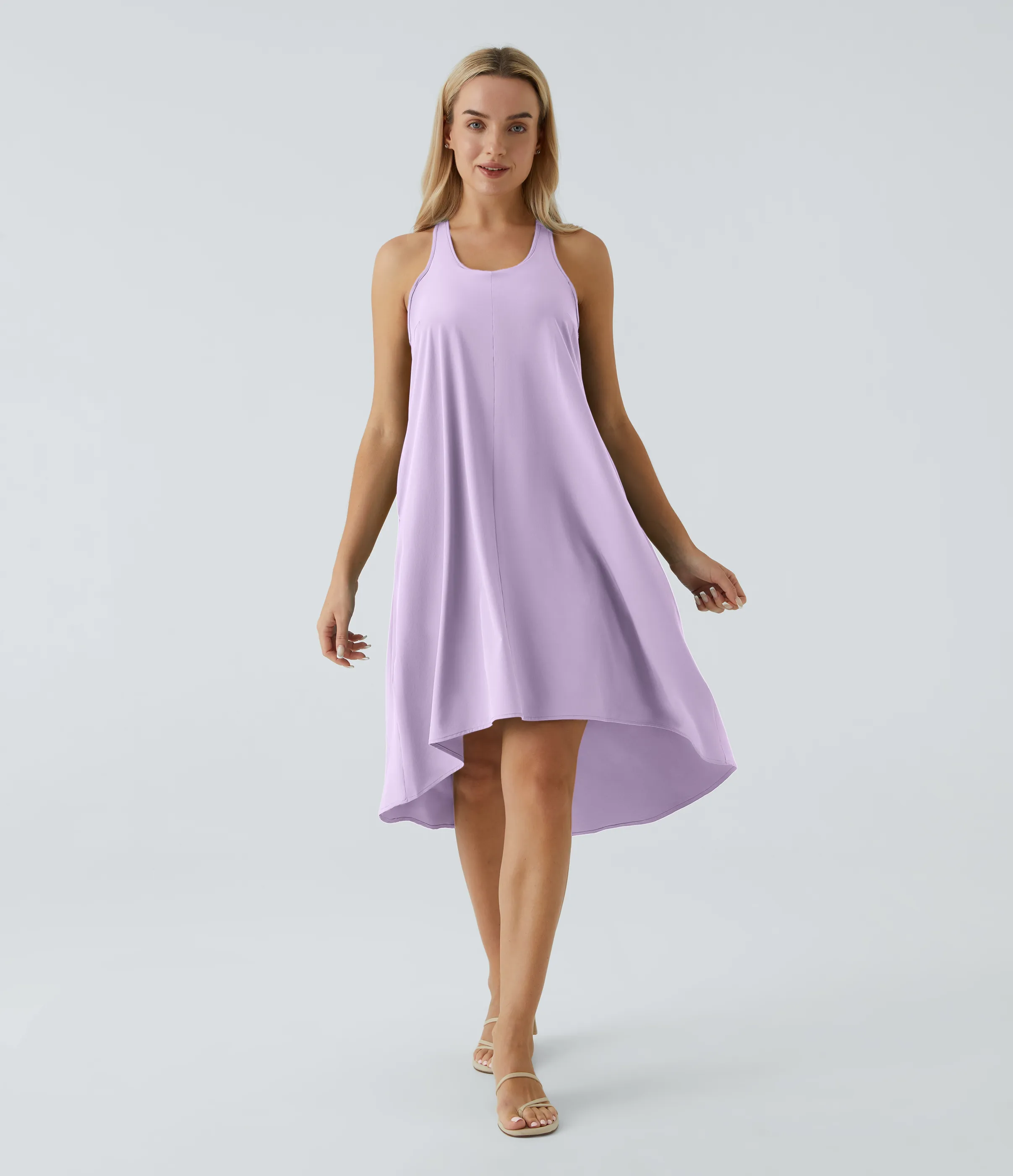 Halara Vestido casual midi Breezeful™ racerback sin espalda con bolsillos laterales, dobladillo asimétrico y secado rápido en copas D-F - Leisurely Lavender - XS sold by Halara product image thumbnail 4