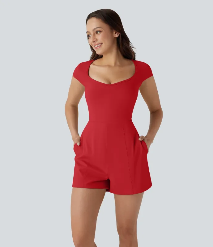 Halara Mono Softlyzero™ Airy yoga cuello U manga corta bolsillo lateral tacto fresco - Easy Peezy - Mars Red - M sold by Halara