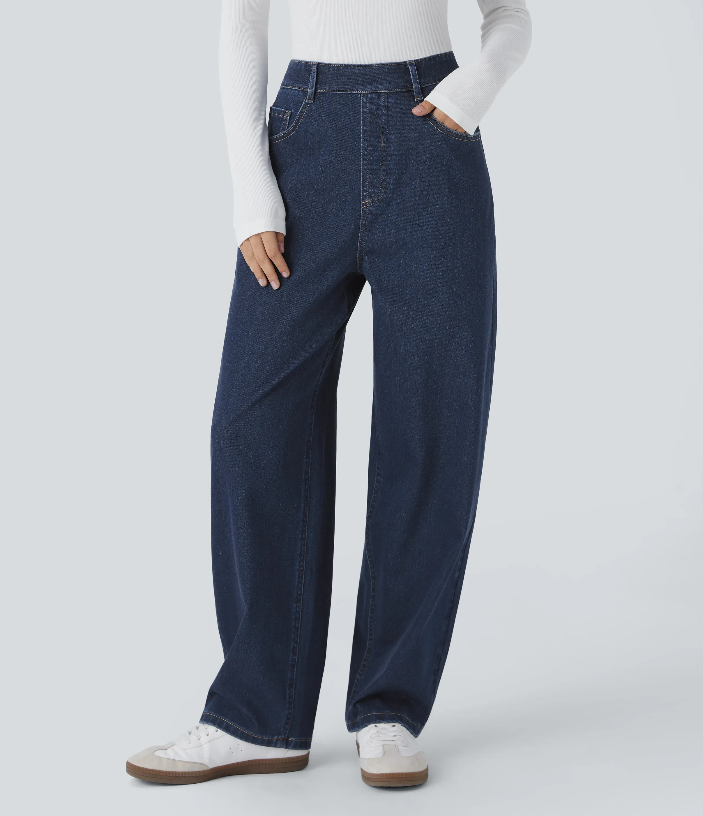 Halara Jeans Halara Flex™ Denim holgado elástico lavado múltiple bolsillo tiro alto - Glass Blue Denim - XS(regular) sold by Halara product image thumbnail 2