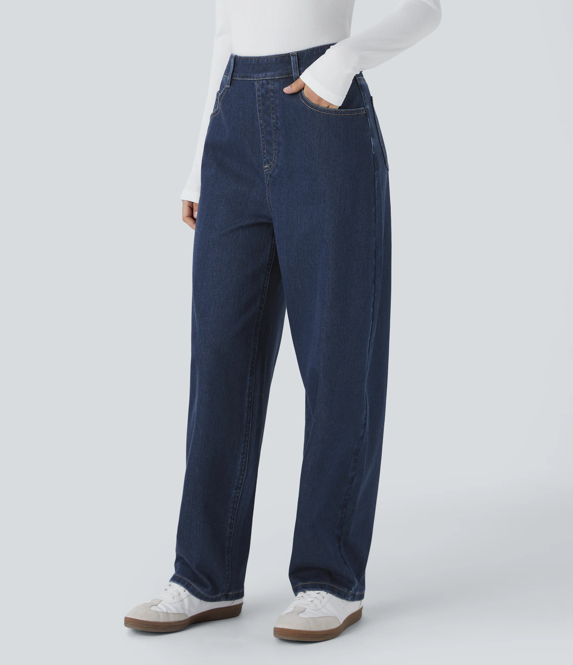 Halara Jeans Halara Flex™ Denim holgado elástico lavado múltiple bolsillo tiro alto - Glass Blue Denim - XS(regular) sold by Halara product image thumbnail 4