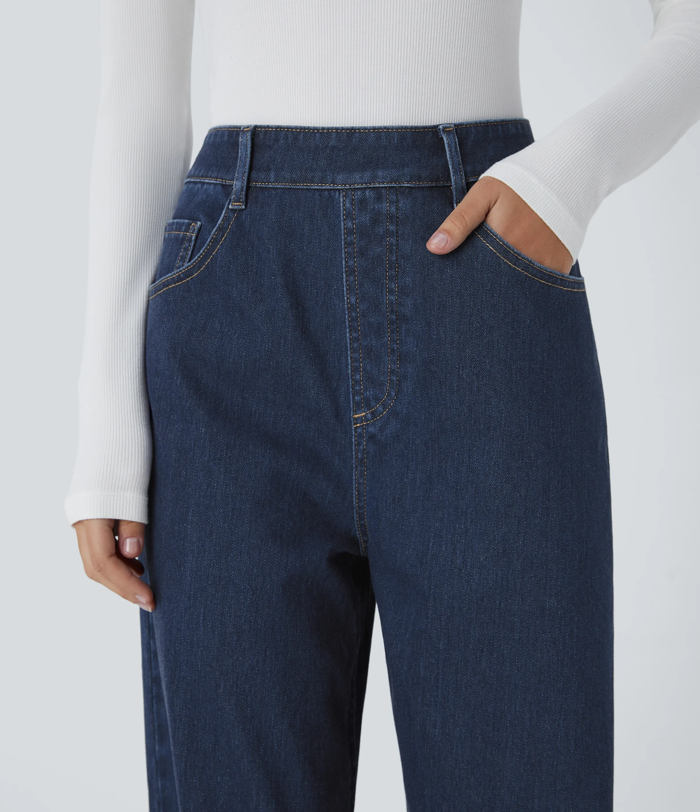 Halara Jeans Halara Flex™ Denim holgado elástico lavado múltiple bolsillo tiro alto - Glass Blue Denim - XS(regular) sold by Halara product image thumbnail 5