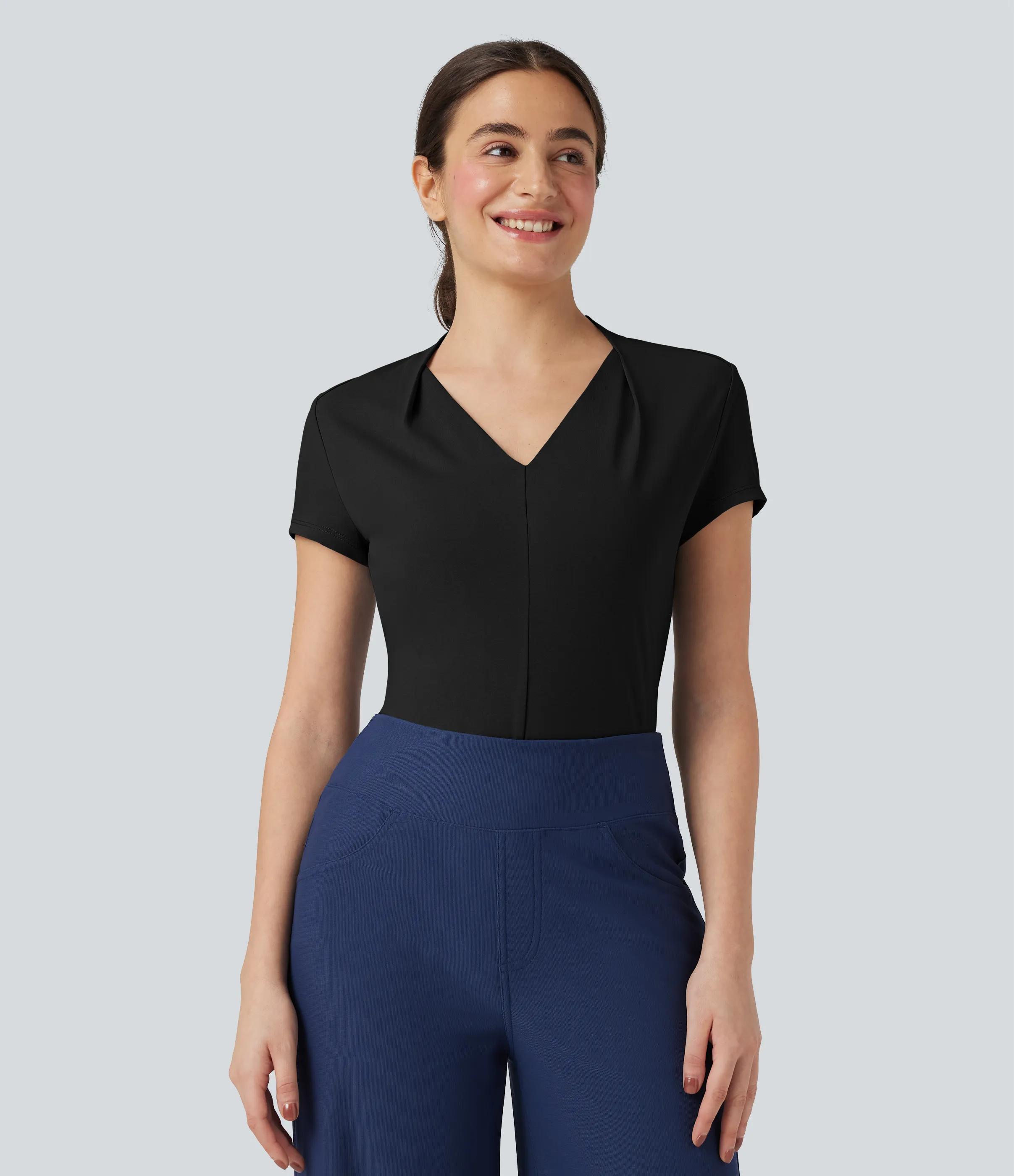 Halara Blusa de oficina de manga corta con cuello en V - Black - M sold by Halara product image thumbnail 2