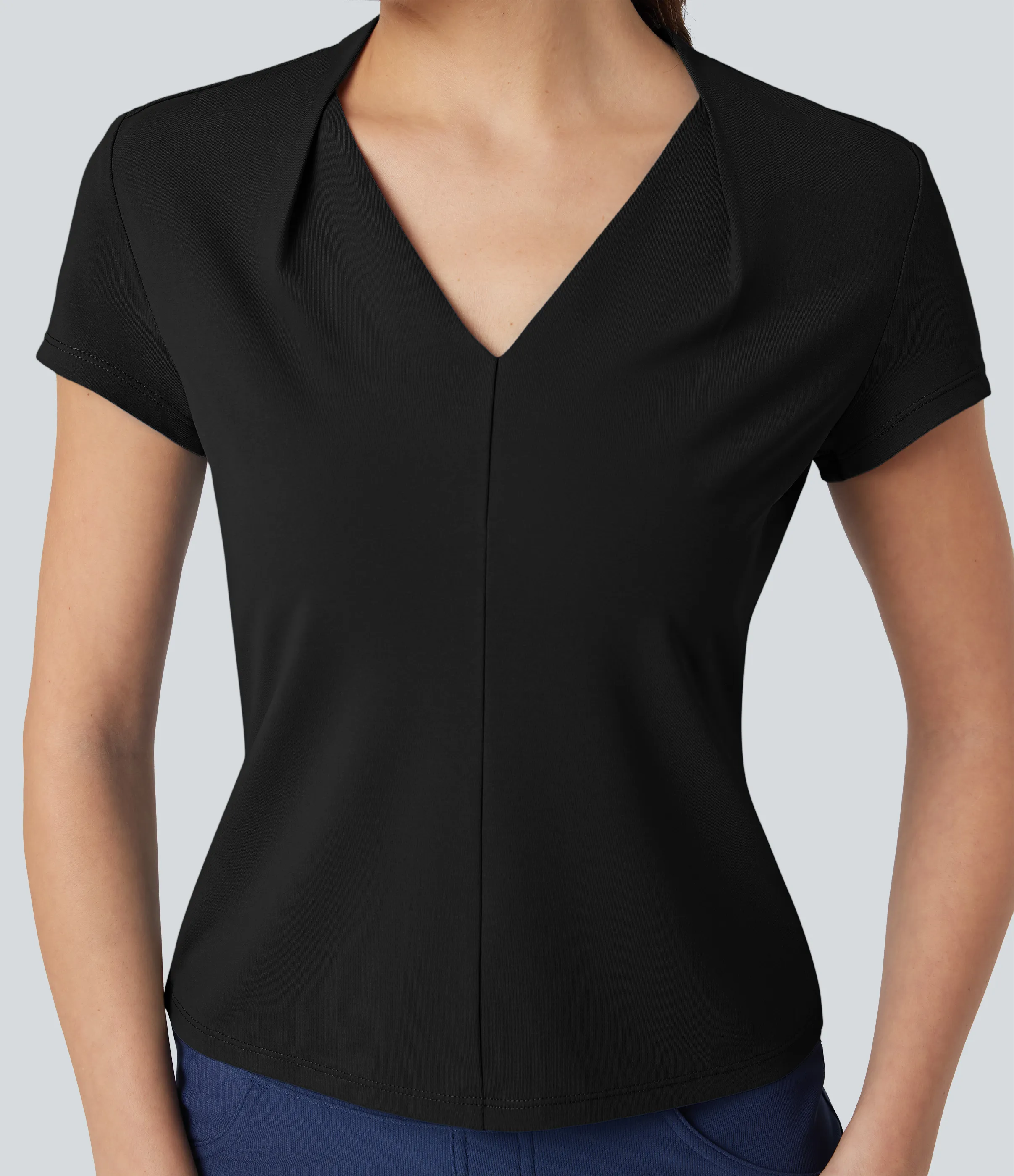 Halara Blusa de oficina de manga corta con cuello en V - Black - M sold by Halara product image thumbnail 5