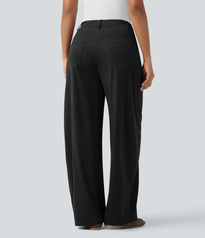 Halara Pantalones casuales anchos de pana y tiro alto con bolsillos - Black - S(regular) sold by Halara